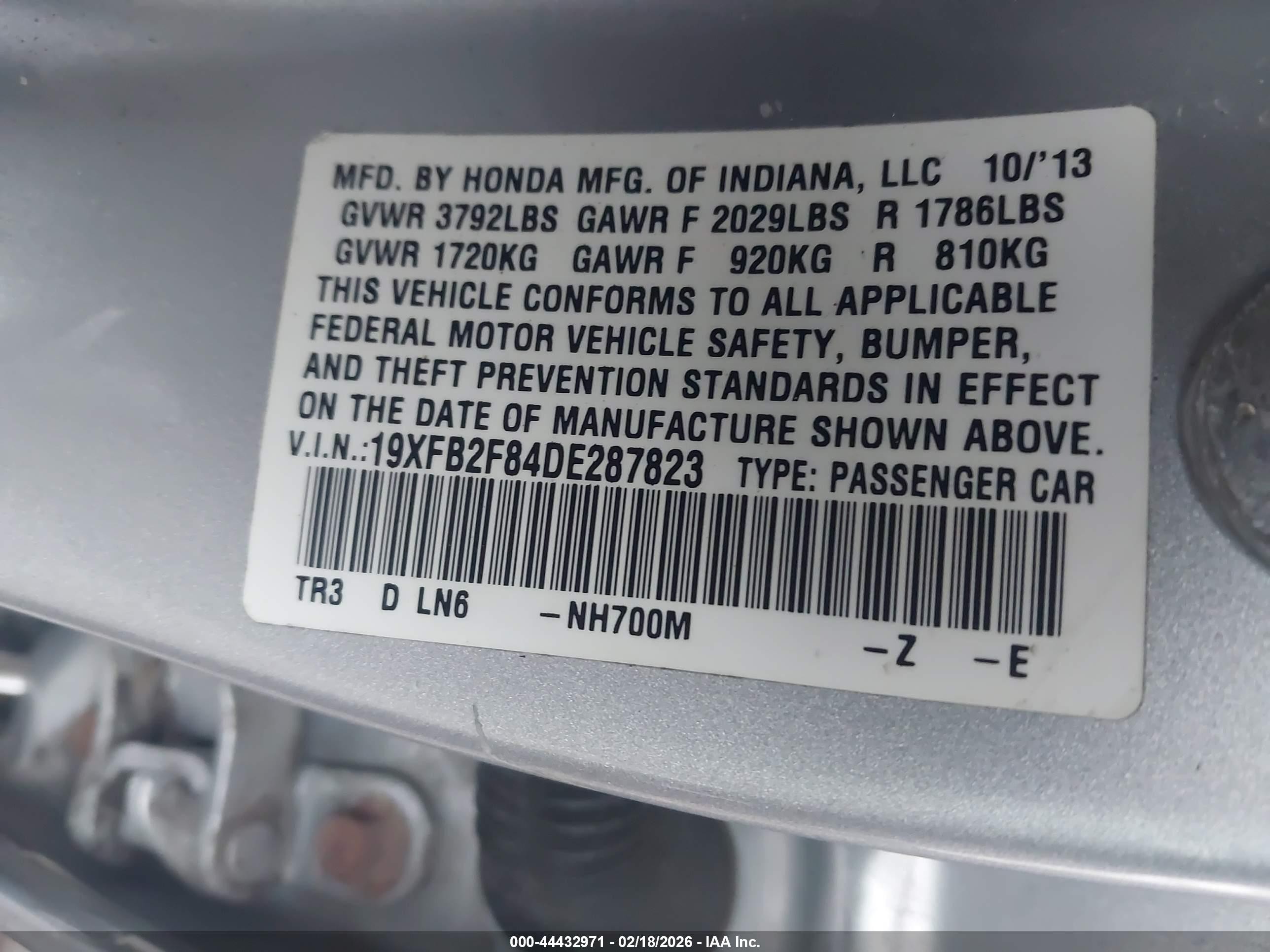 2013 Honda Civic Ex Silver vin: 19XFB2F84DE287823