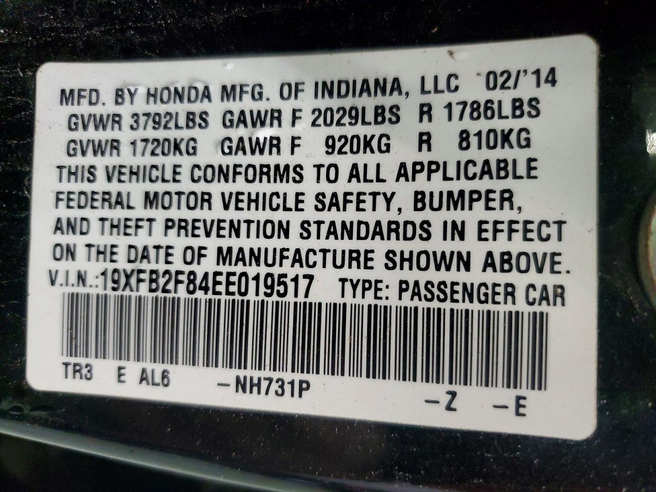 2014 Honda Civic Ex Black vin: 19XFB2F84EE019517