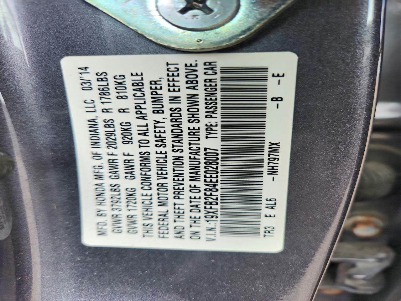 2014 Honda Civic Ex Gray vin: 19XFB2F84EE028007