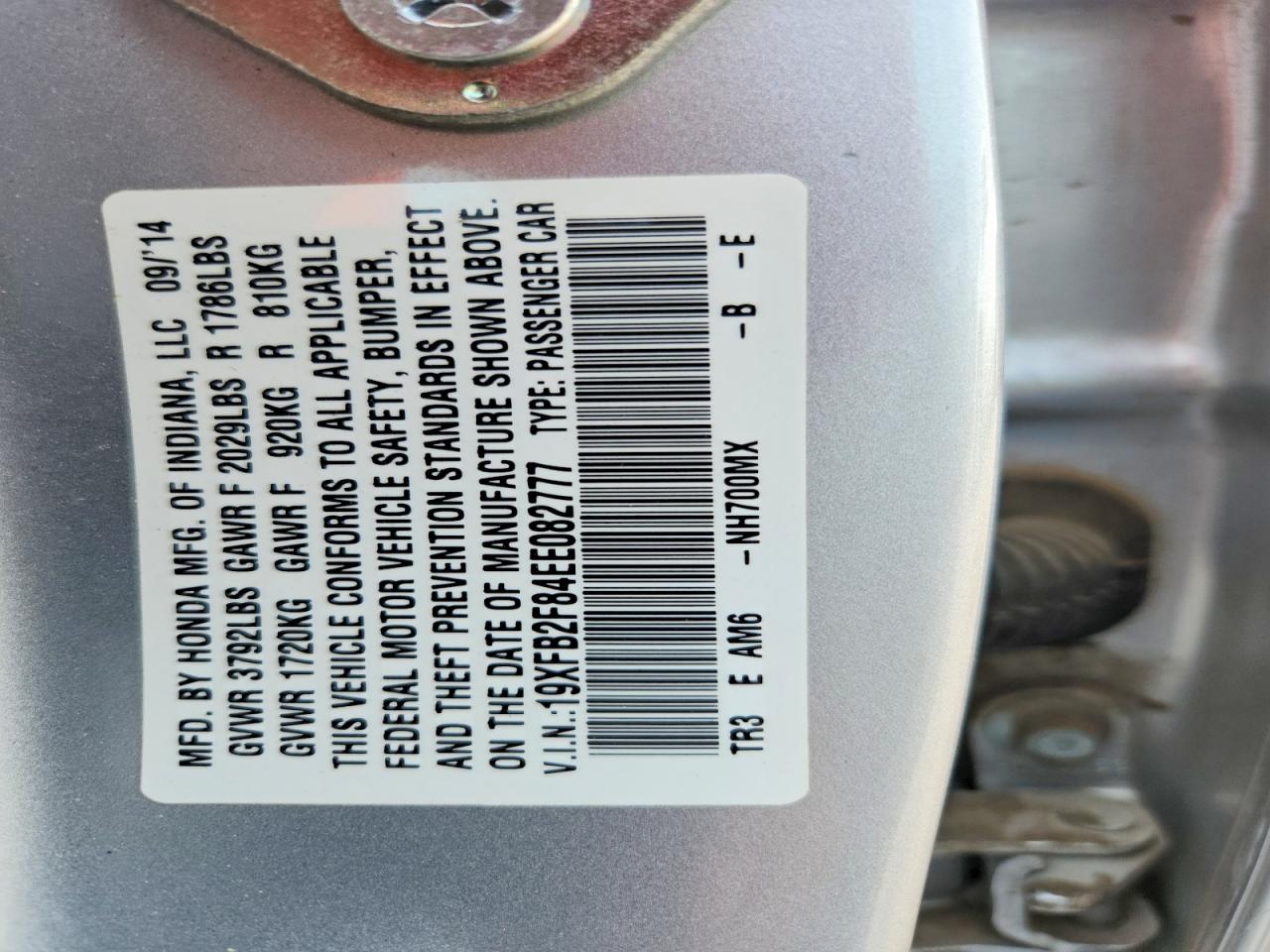 2014 Honda Civic Ex Silver vin: 19XFB2F84EE082777