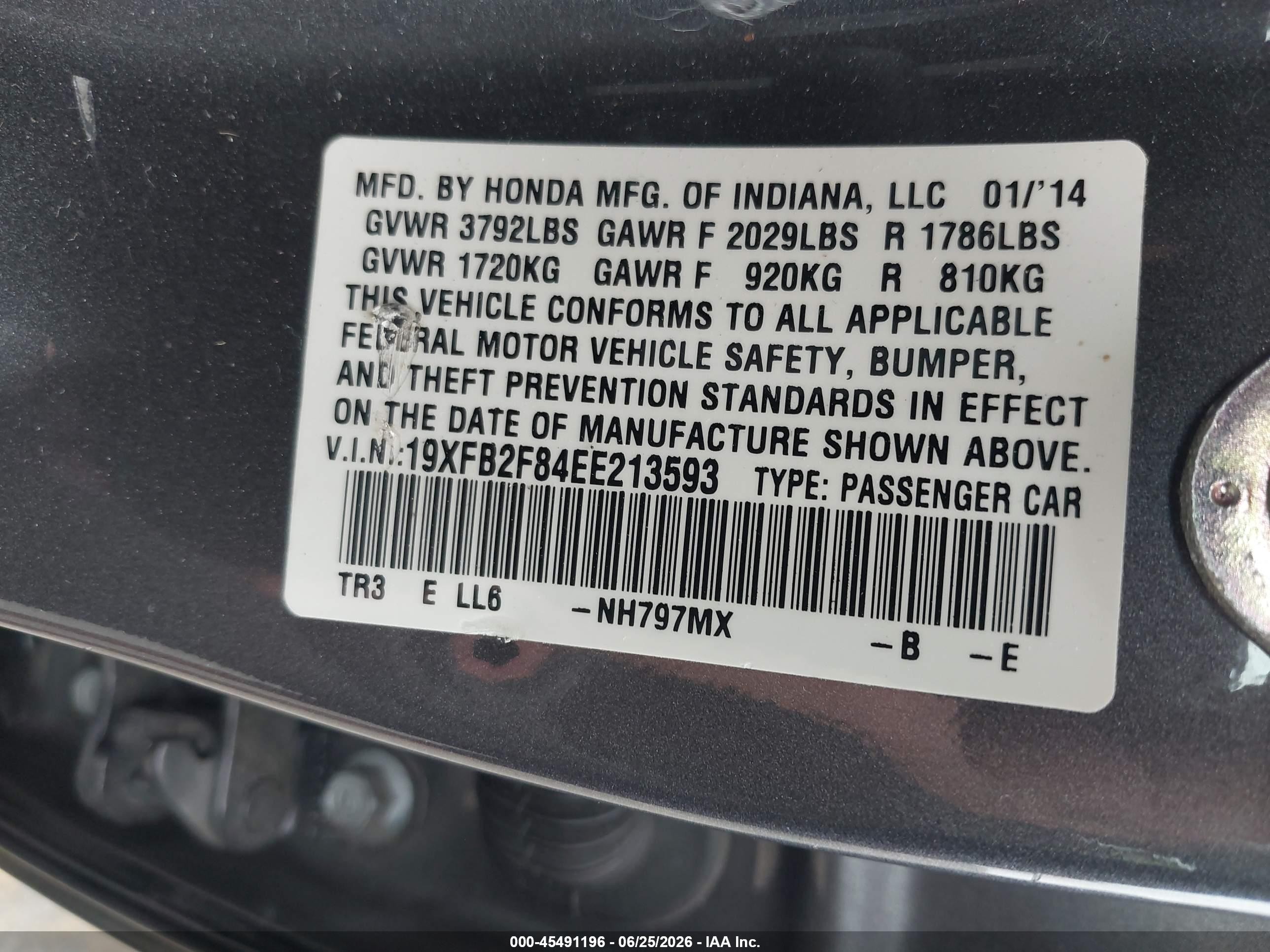 2014 Honda Civic Ex Gray vin: 19XFB2F84EE213593