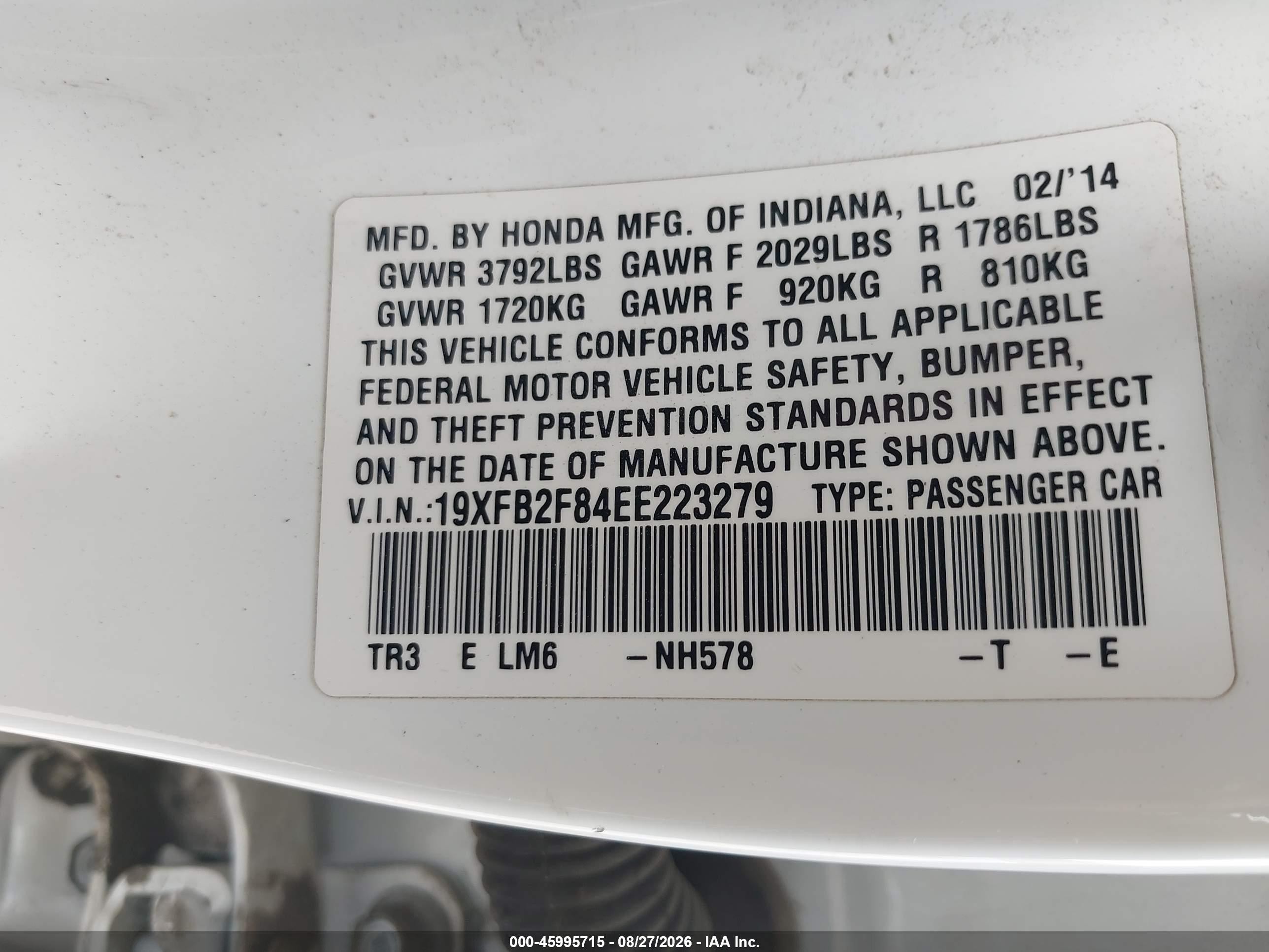 2014 Honda Civic Ex Белый vin: 19XFB2F84EE223279