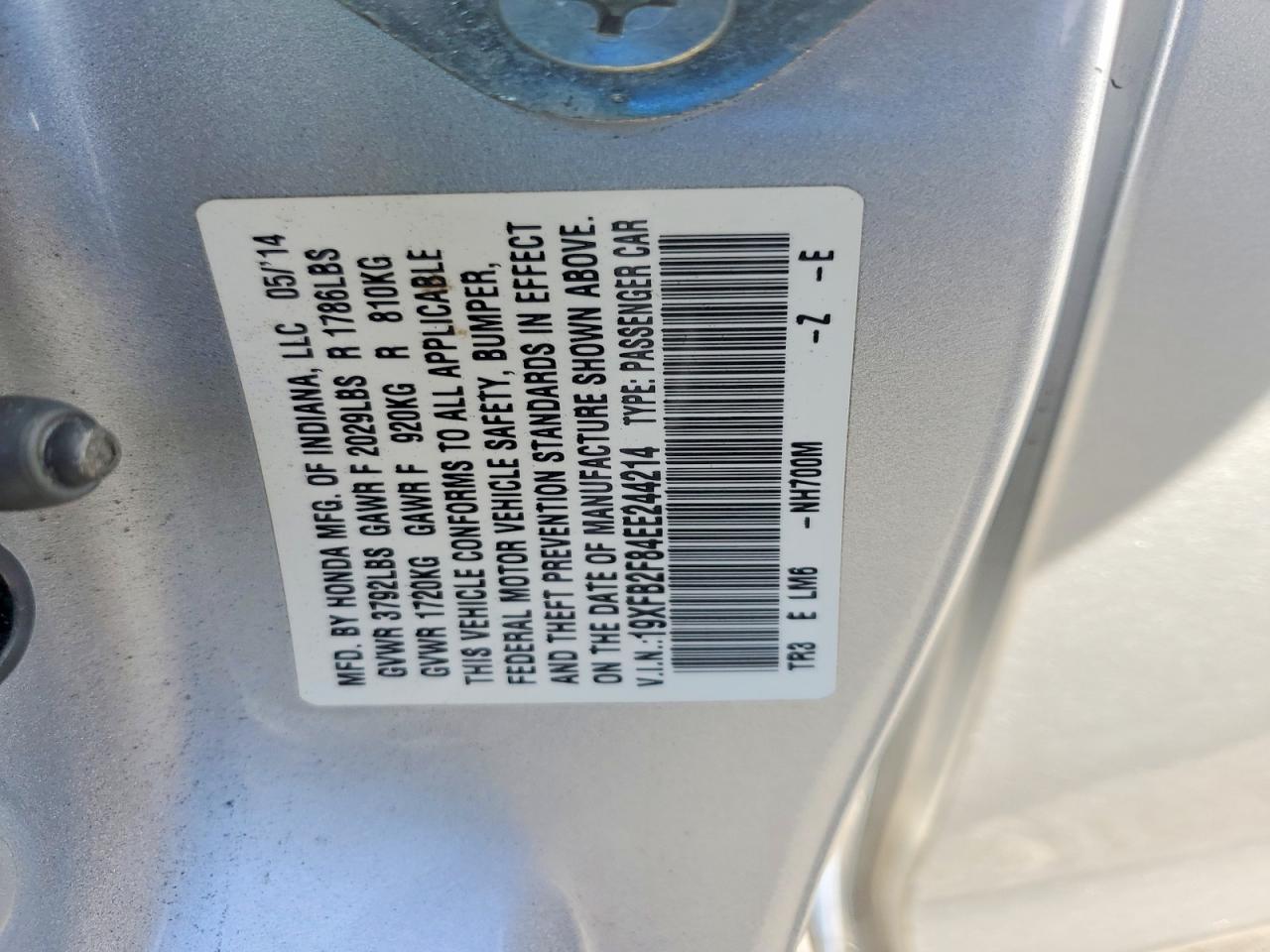 2014 Honda Civic Ex Silver vin: 19XFB2F84EE244214