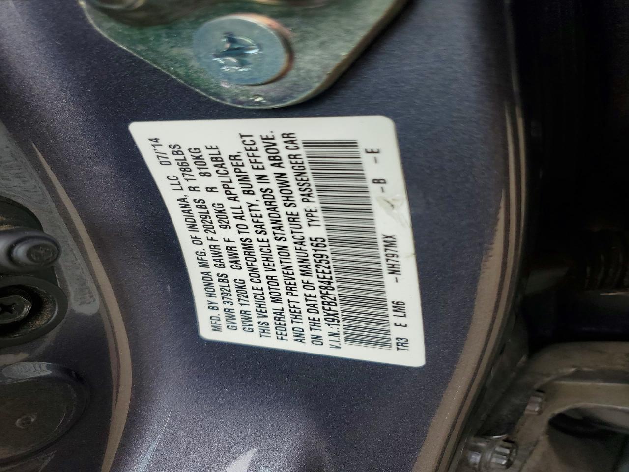 2014 Honda Civic Ex Gray vin: 19XFB2F84EE259165