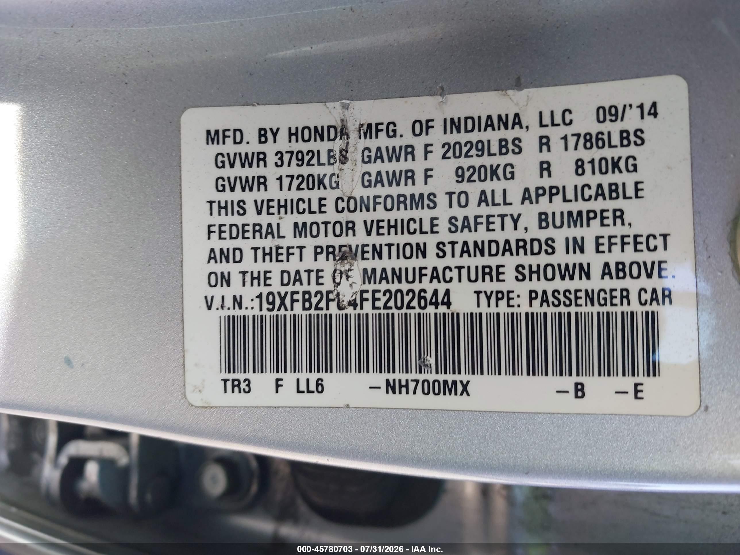 2015 Honda Civic Ex Silver vin: 19XFB2F84FE202644