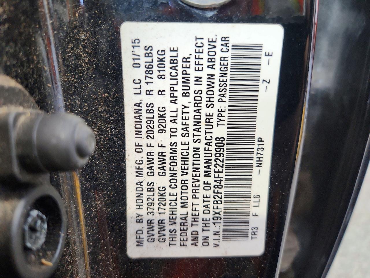 2015 Honda Civic Ex Black vin: 19XFB2F84FE229908
