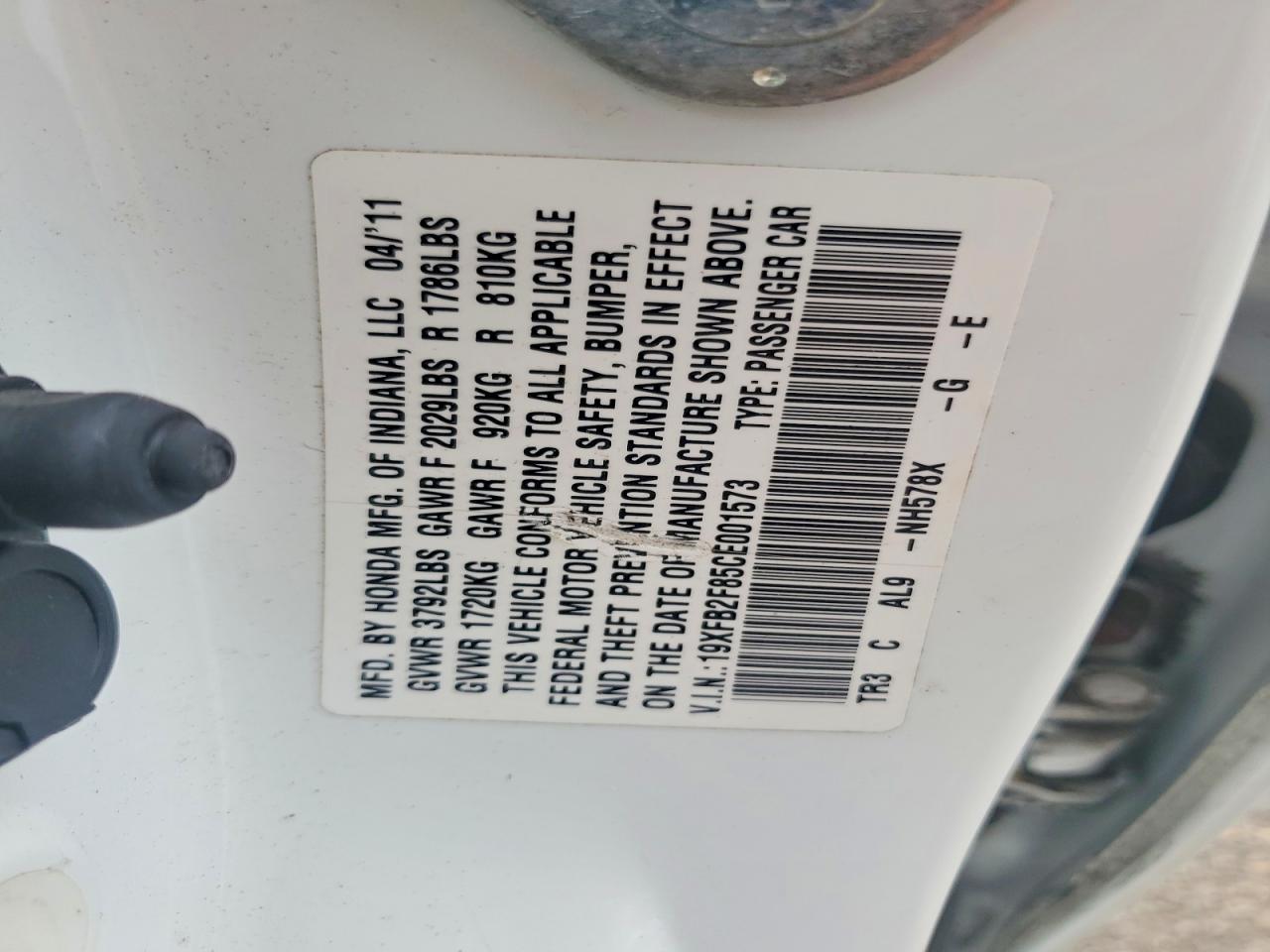 2012 Honda Civic Ex White vin: 19XFB2F85CE001573
