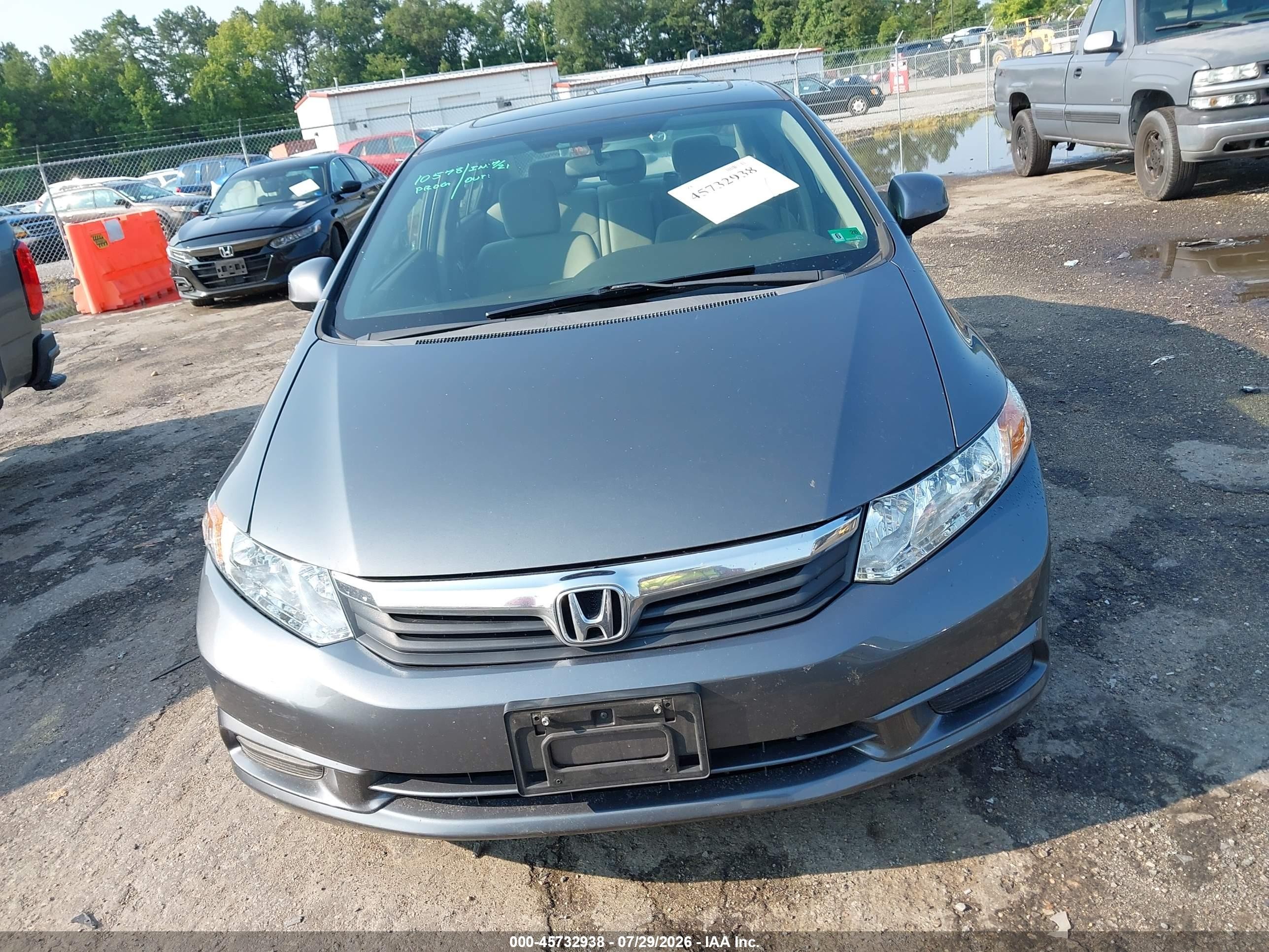 2012 Honda Civic Ex Серый vin: 19XFB2F85CE089718