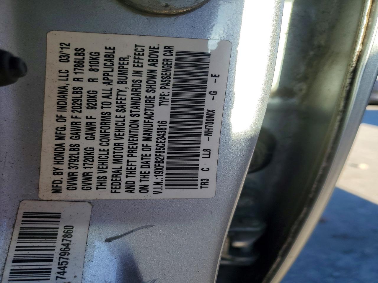 2012 Honda Civic Ex Silver vin: 19XFB2F85CE343816