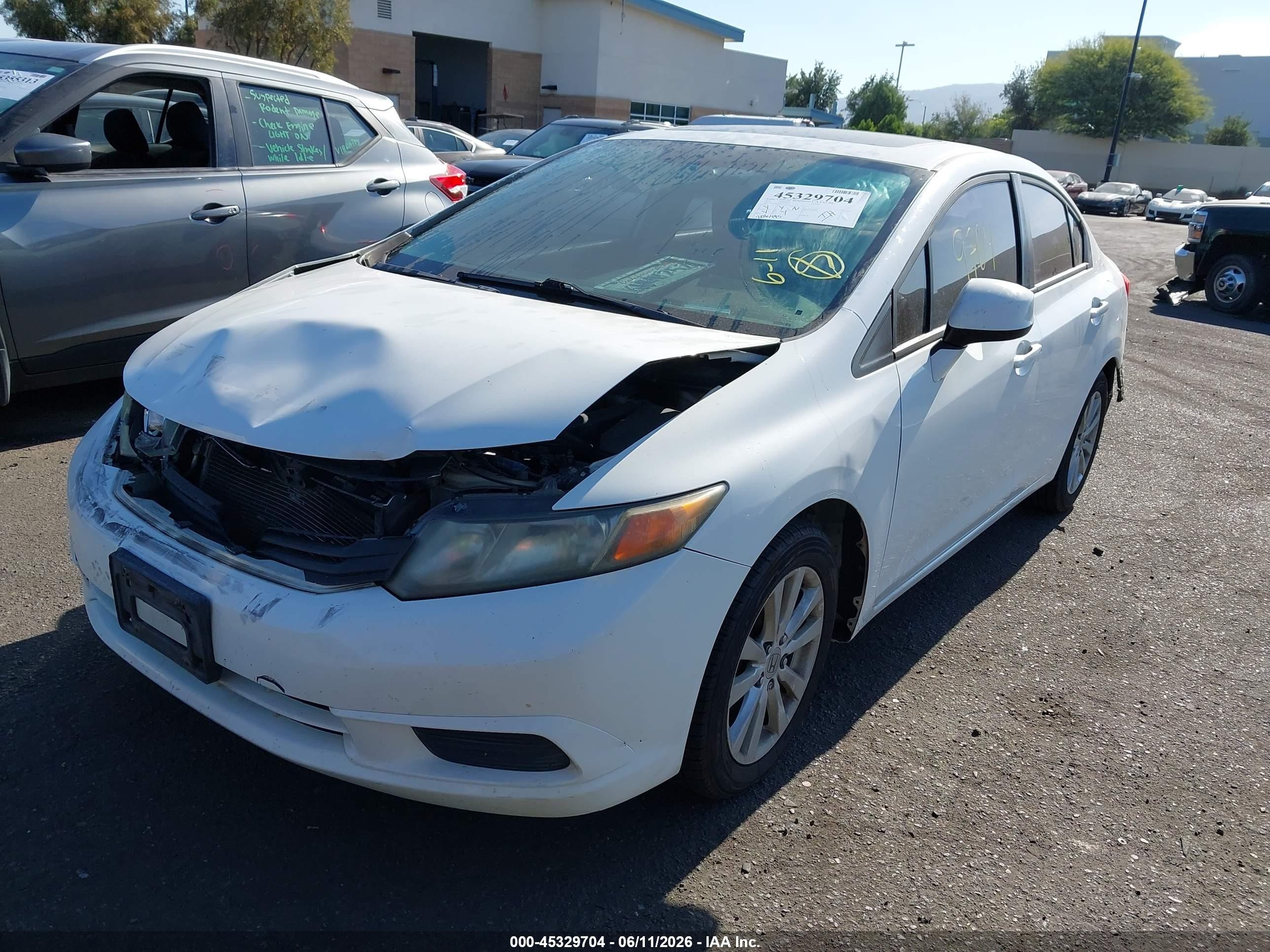 2012 Honda Civic Ex White vin: 19XFB2F85CE353374