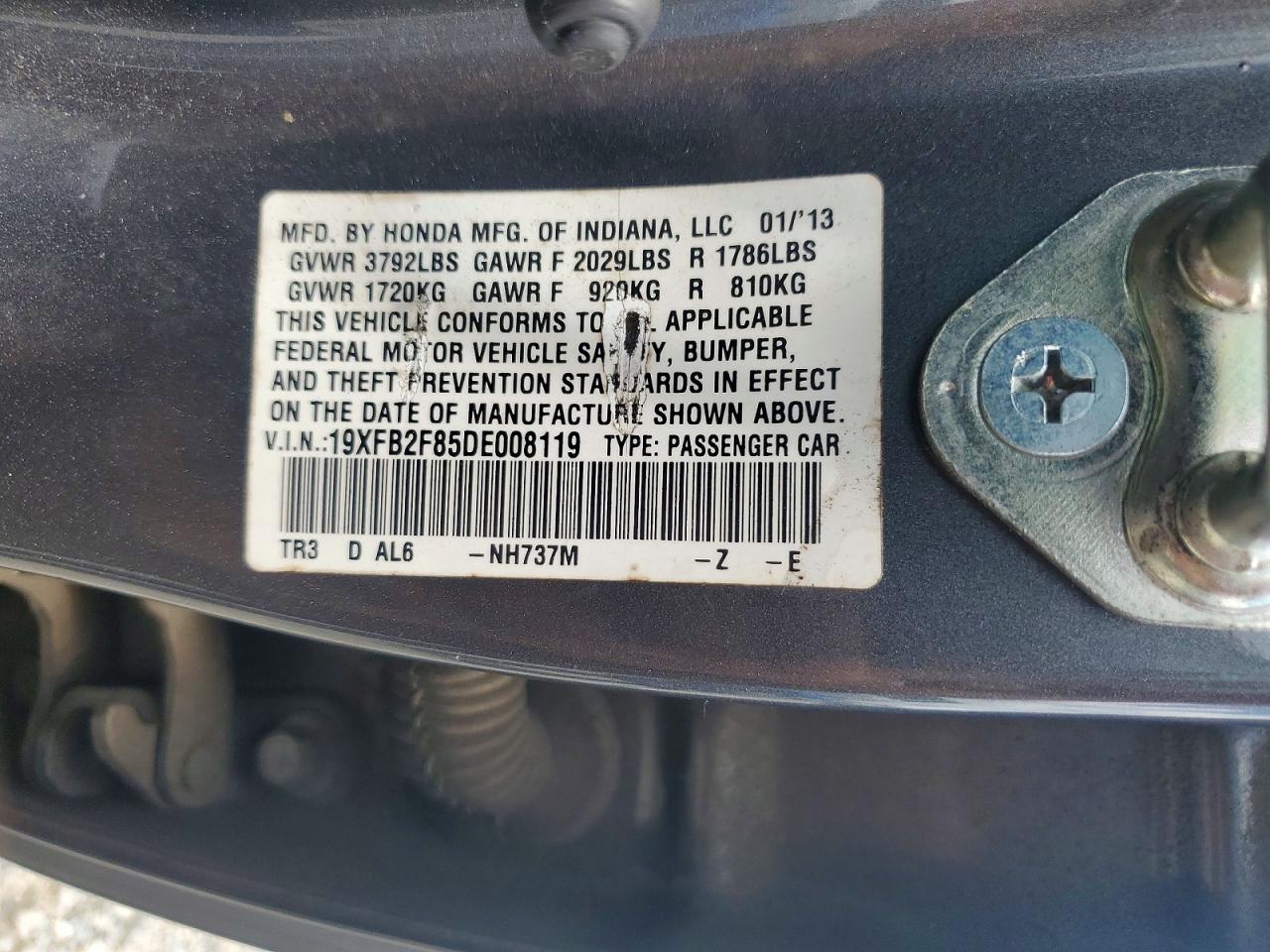 2013 Honda Civic Ex Серый vin: 19XFB2F85DE008119