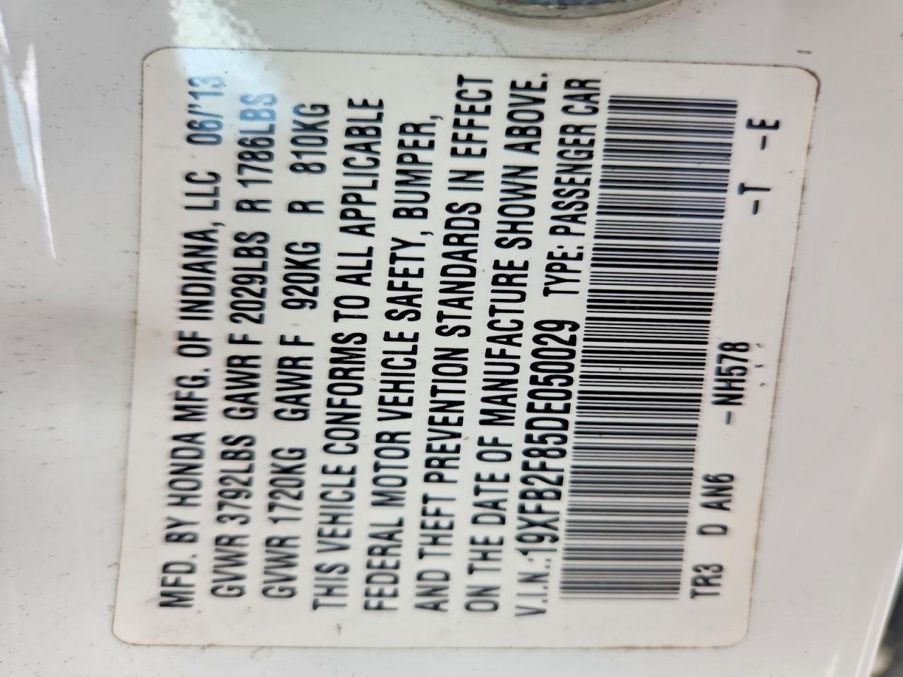 2013 Honda Civic Ex White vin: 19XFB2F85DE050029