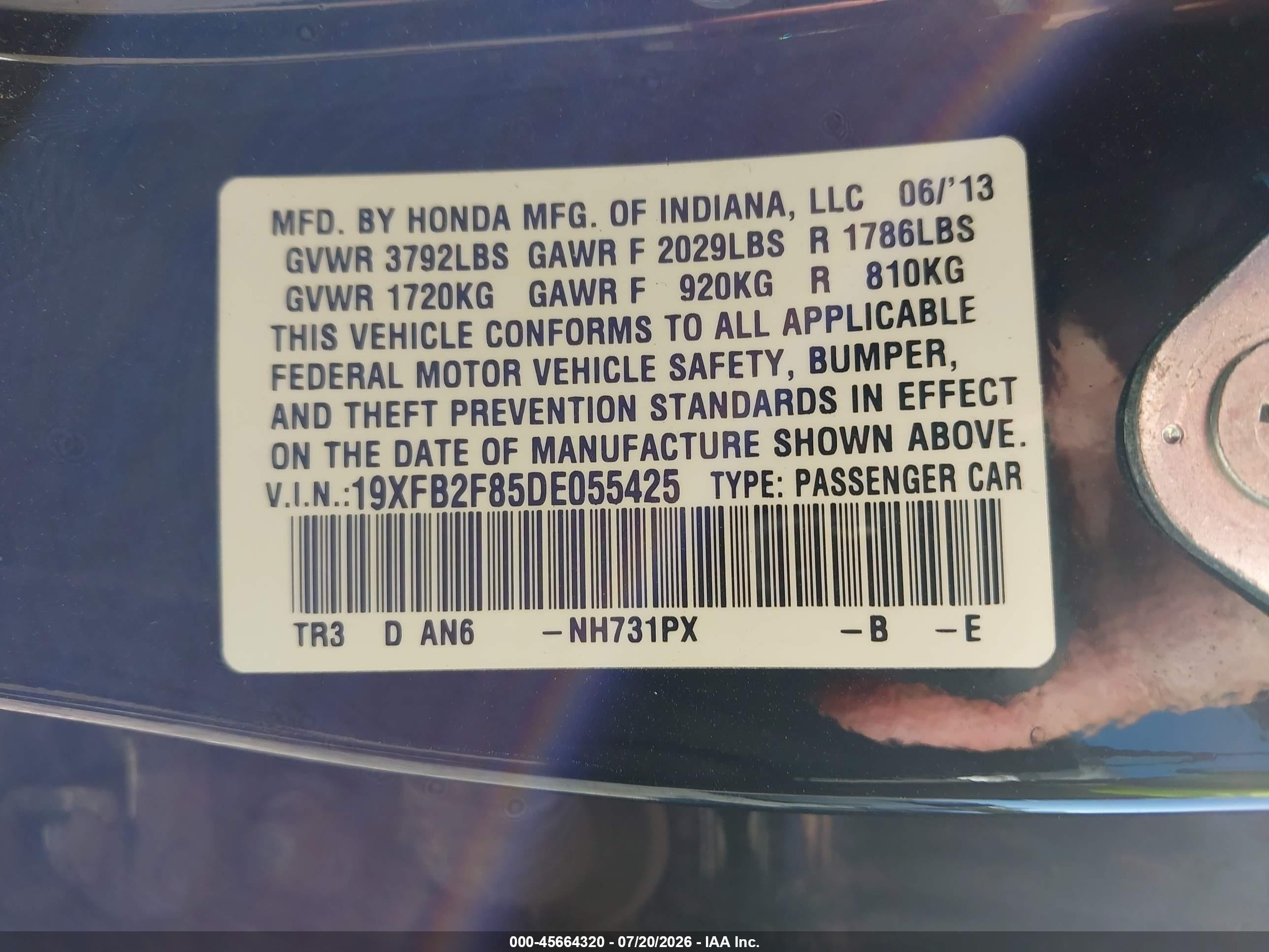 2013 Honda Civic Ex Black vin: 19XFB2F85DE055425