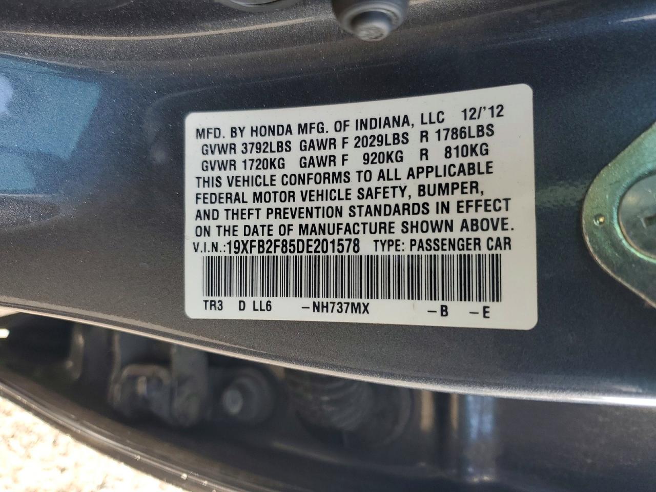 2013 Honda Civic Ex Silver vin: 19XFB2F85DE201578
