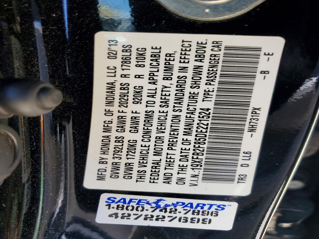 2013 Honda Civic Ex Black vin: 19XFB2F85DE221524