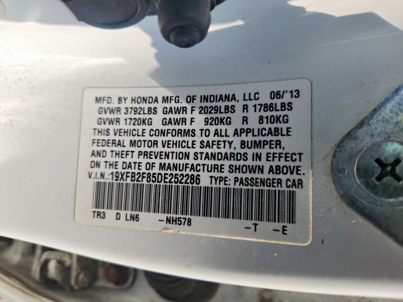 2013 Honda Civic Ex White vin: 19XFB2F85DE252286