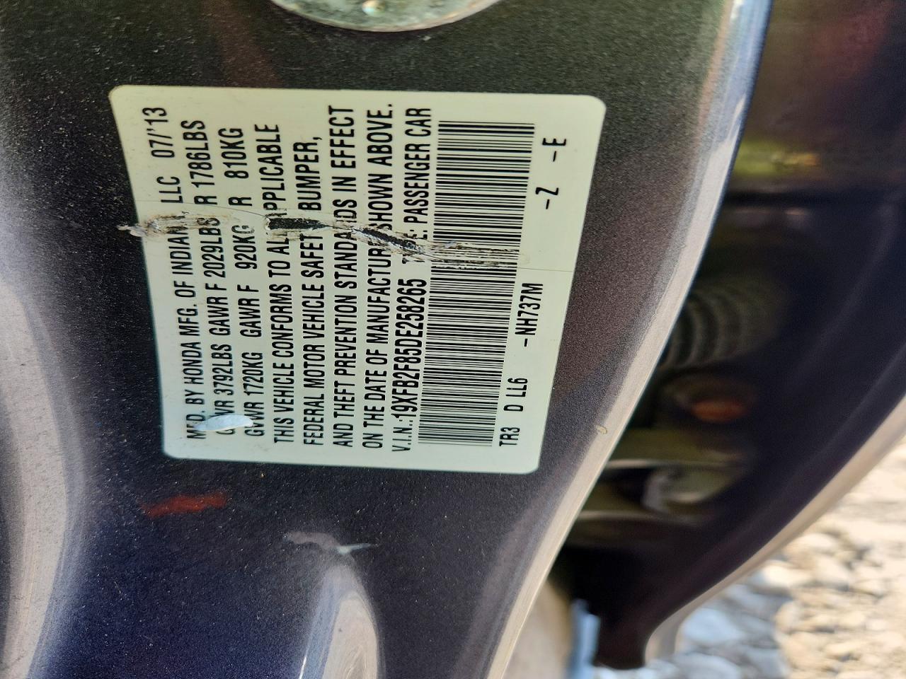 2013 Honda Civic Ex Gray vin: 19XFB2F85DE258265