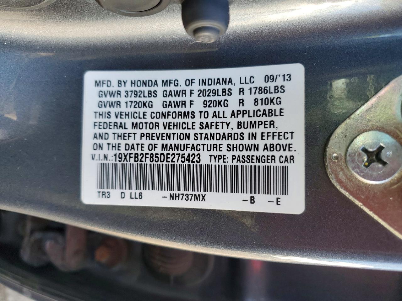 2013 Honda Civic Ex Gray vin: 19XFB2F85DE275423