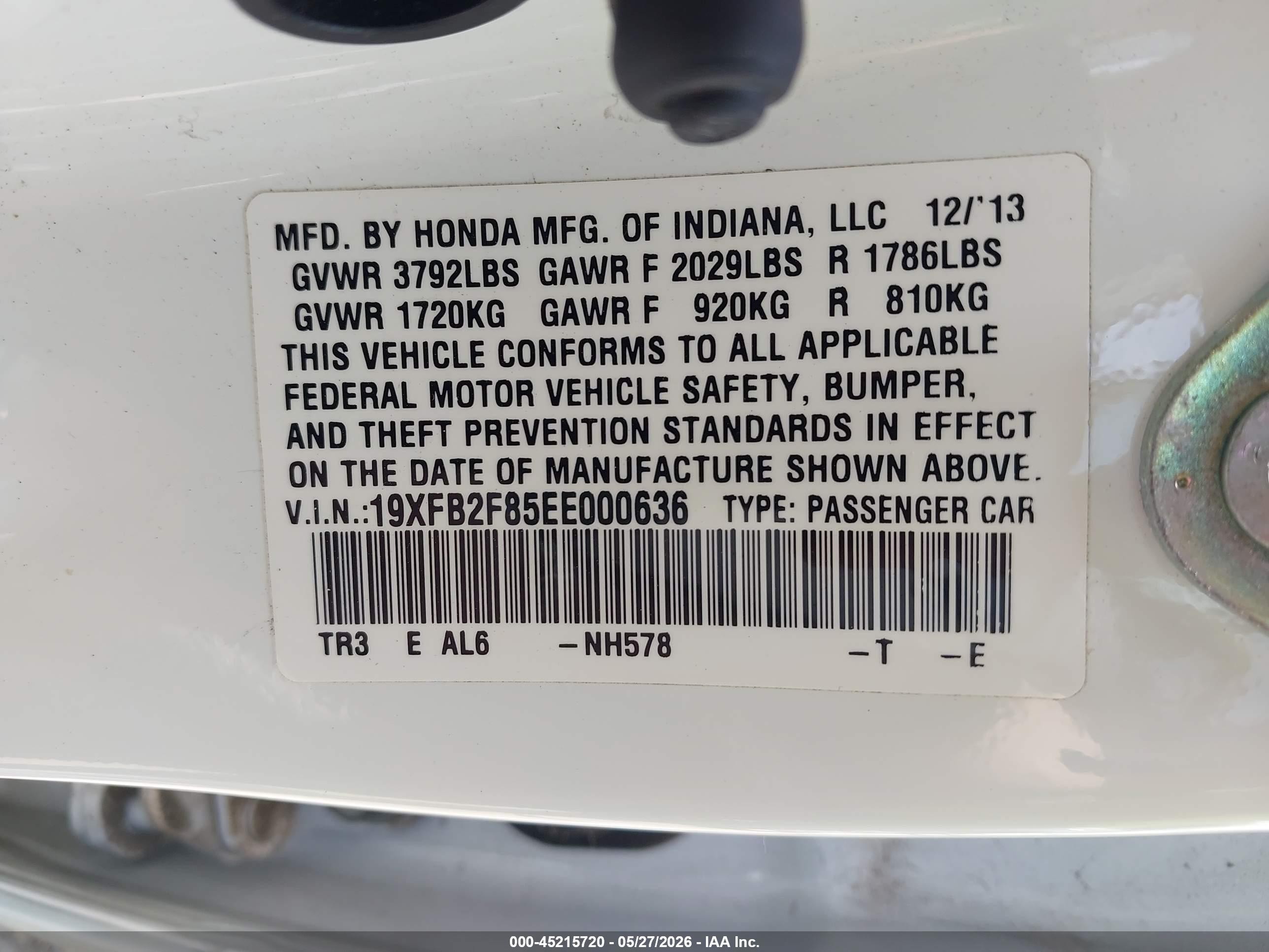 2014 Honda Civic Ex White vin: 19XFB2F85EE000636