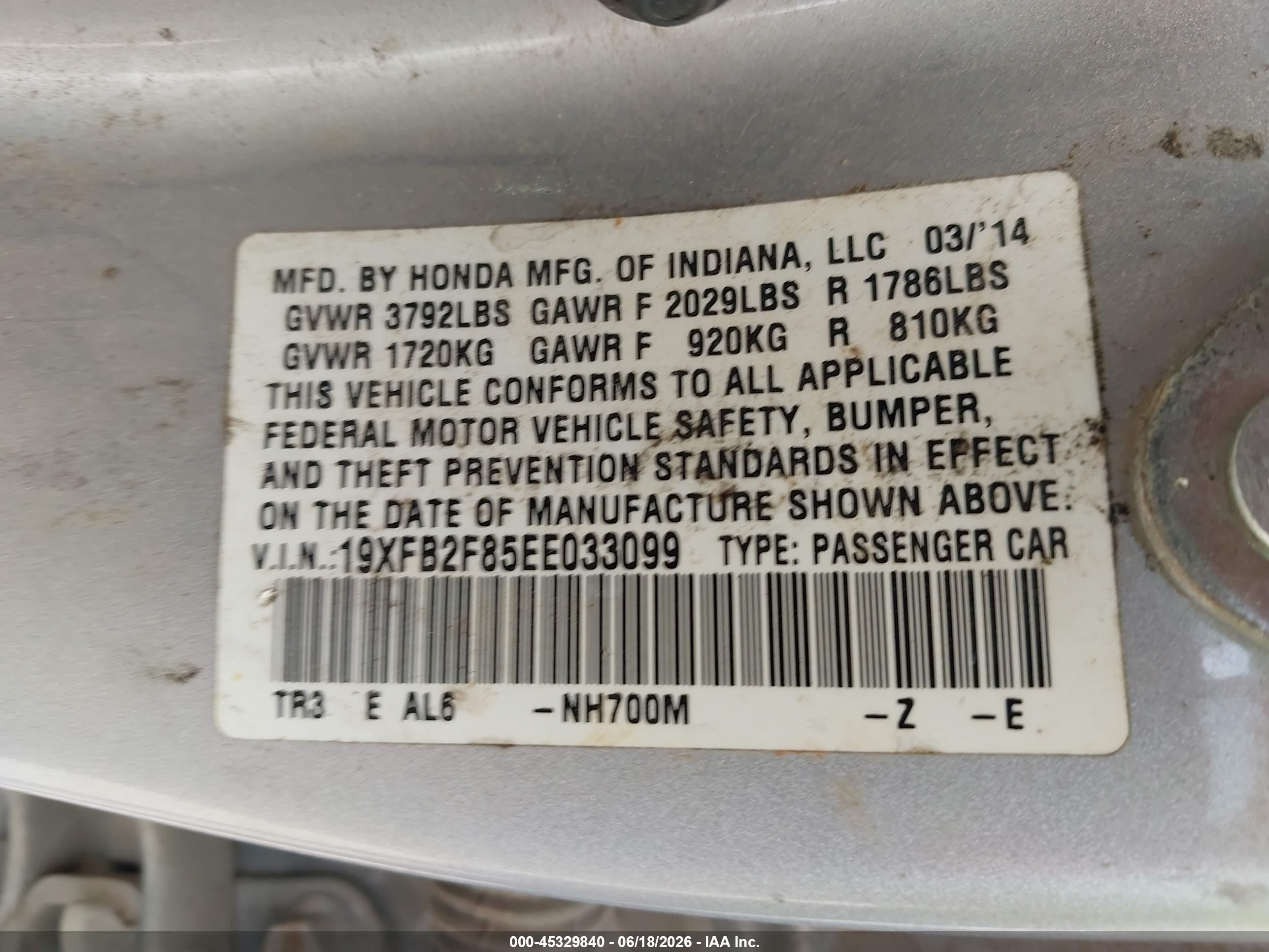 2014 Honda Civic Ex Silver vin: 19XFB2F85EE033099