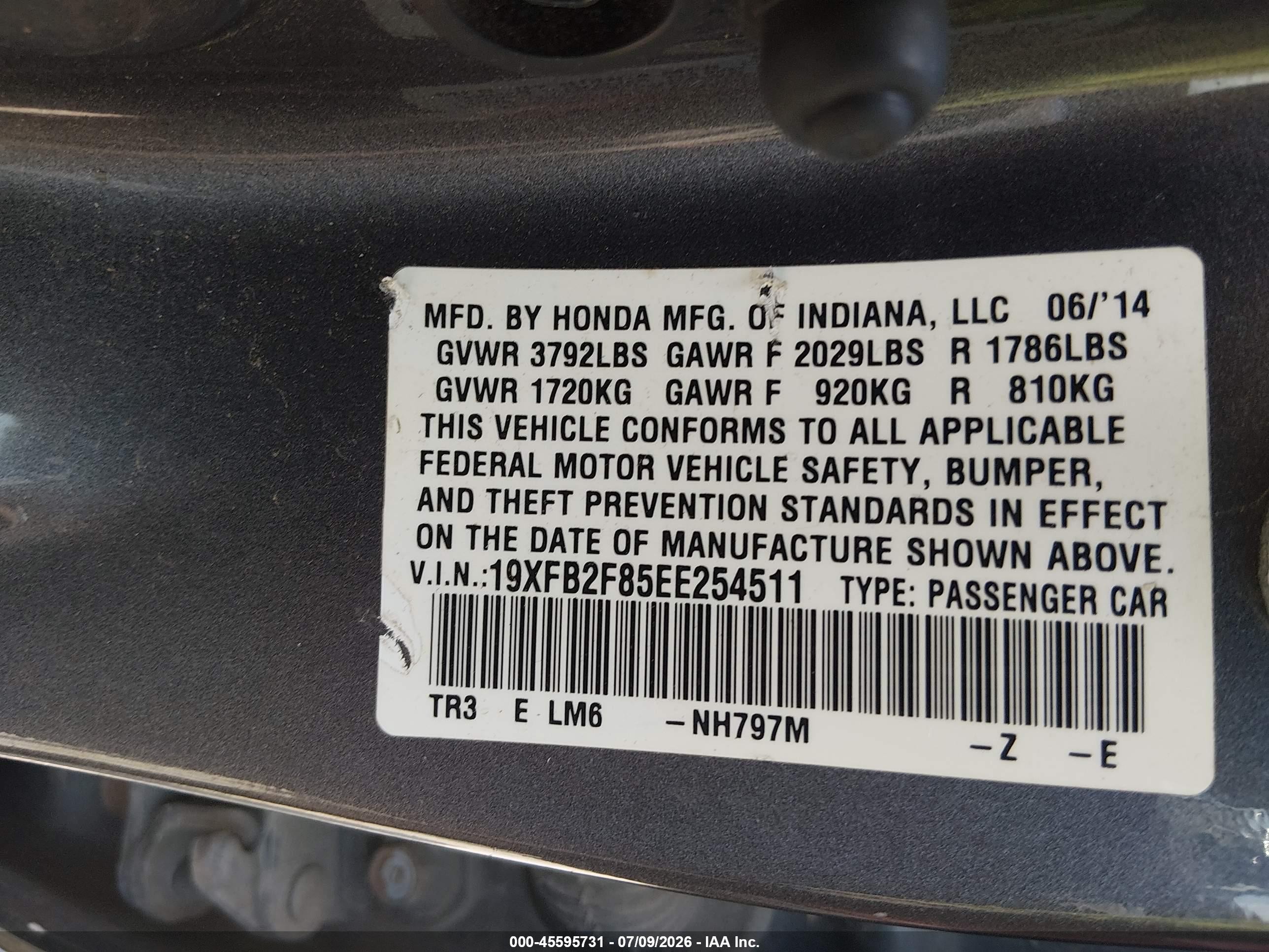 2014 Honda Civic Ex Gray vin: 19XFB2F85EE254511