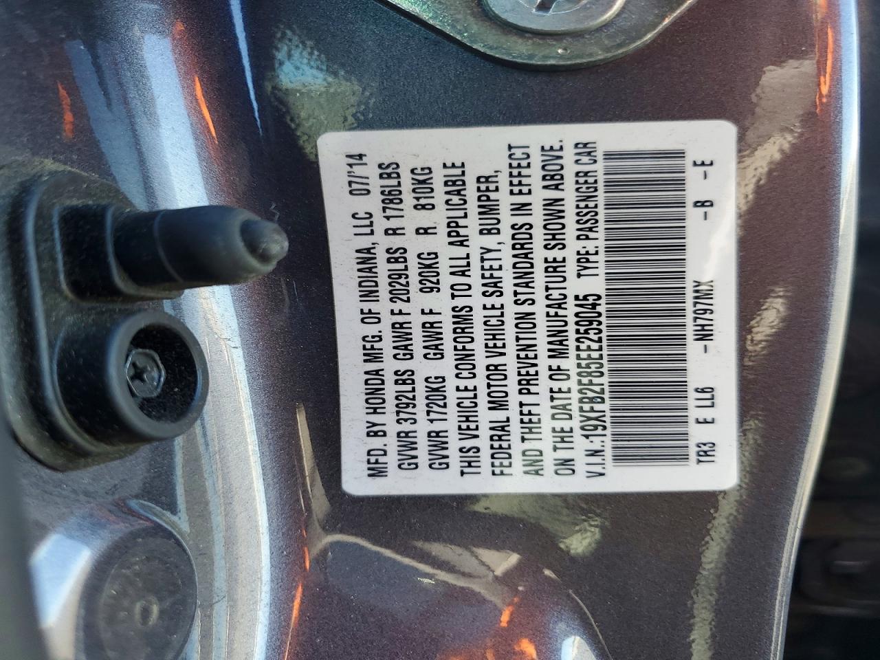 2014 Honda Civic Ex Charcoal vin: 19XFB2F85EE259045