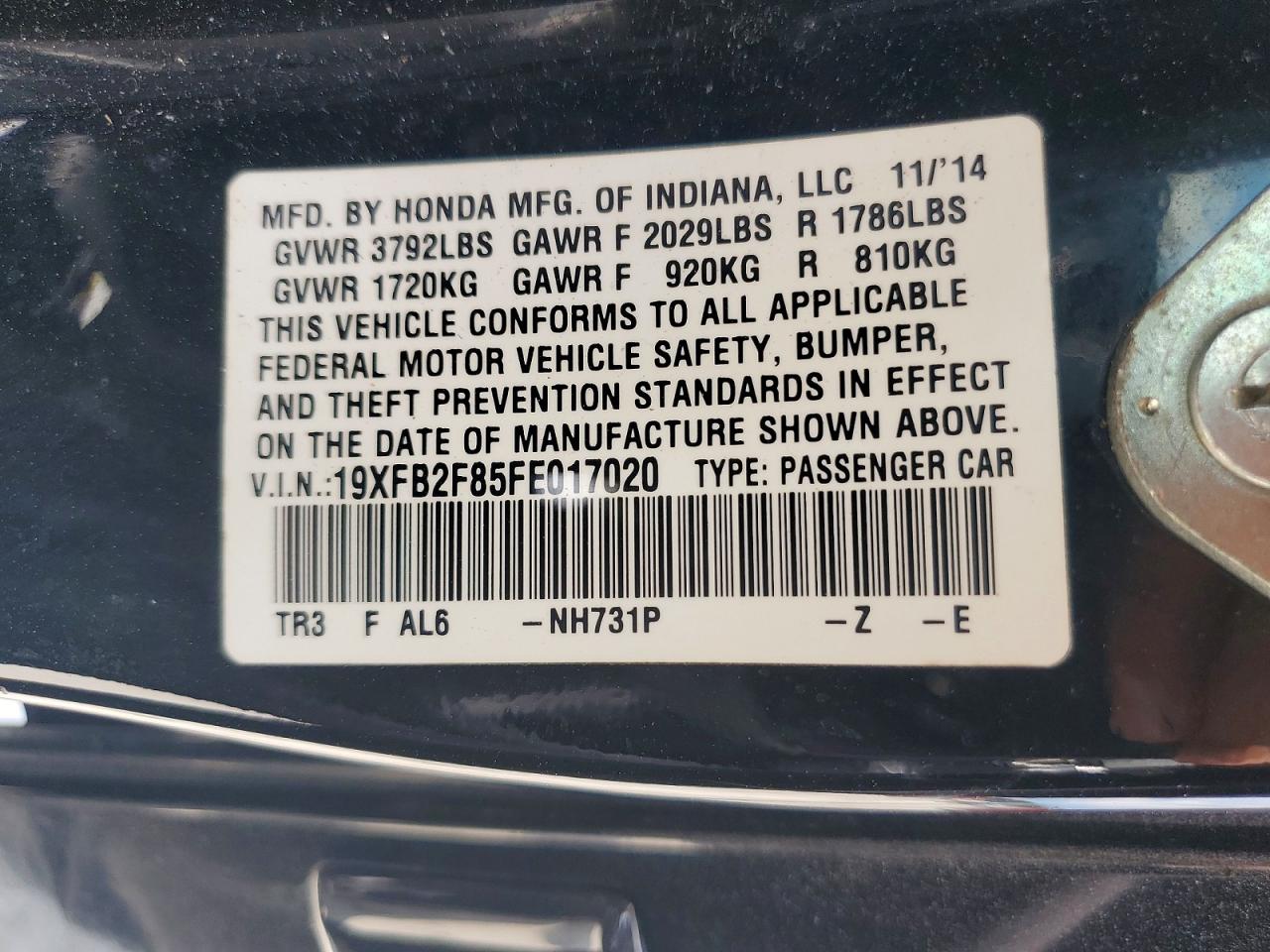 2015 Honda Civic Ex Black vin: 19XFB2F85FE017020