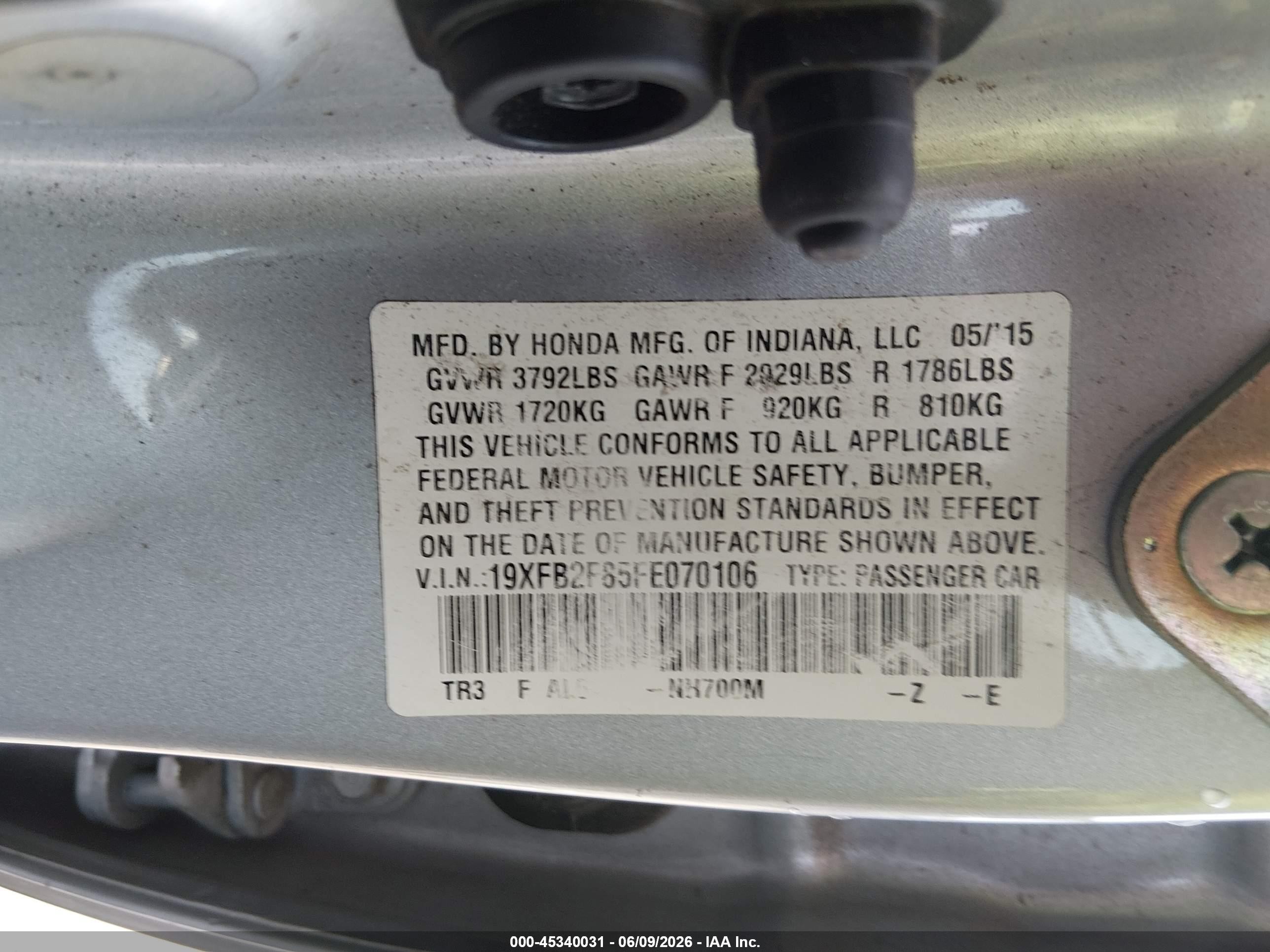 2015 Honda Civic Ex Silver vin: 19XFB2F85FE070106