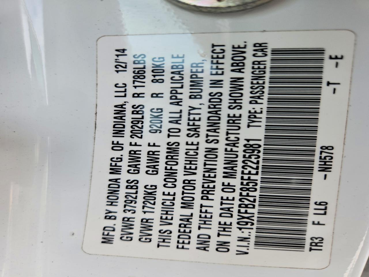 2015 Honda Civic Ex White vin: 19XFB2F85FE225981