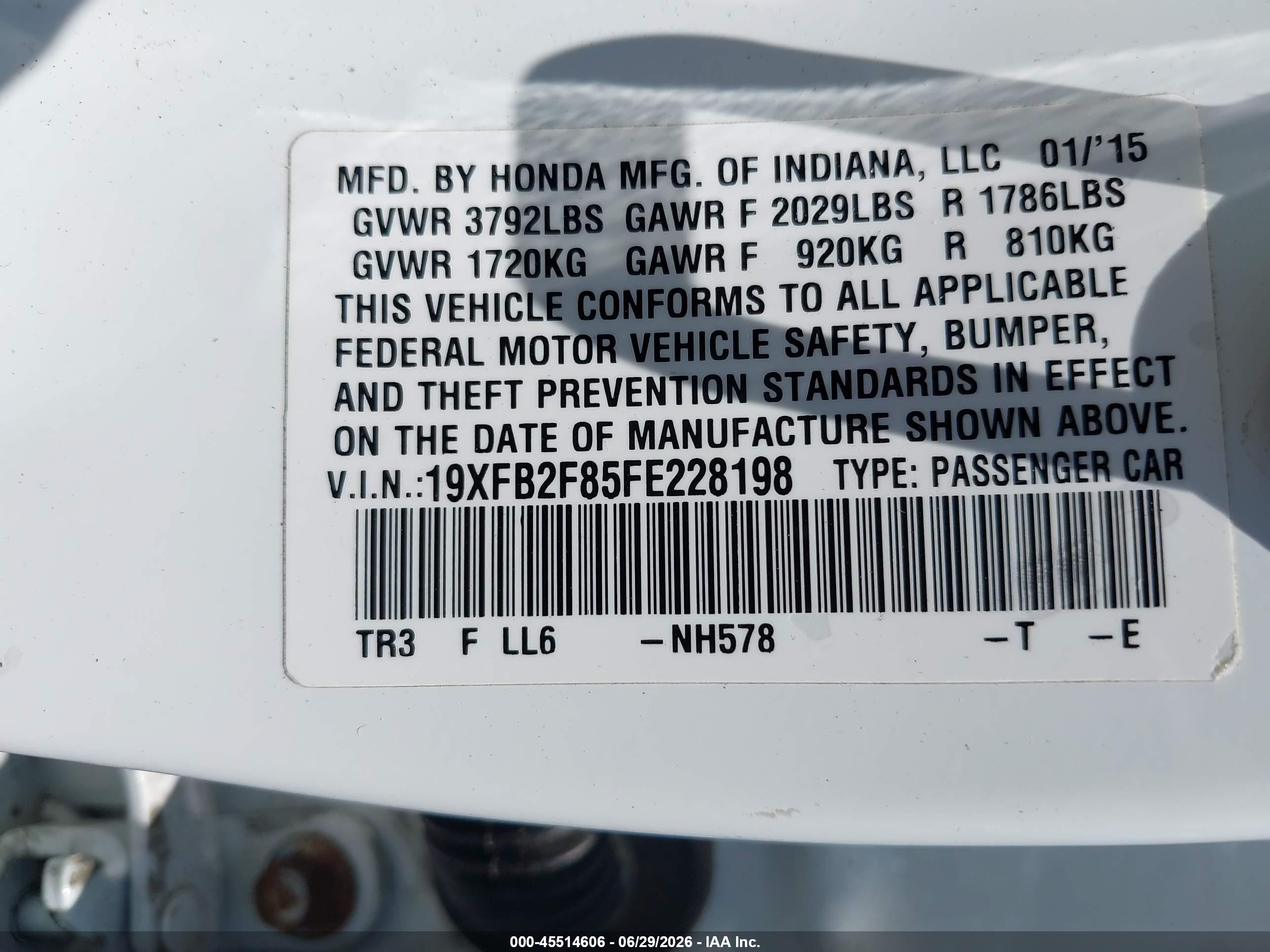 2015 Honda Civic Ex White vin: 19XFB2F85FE228198