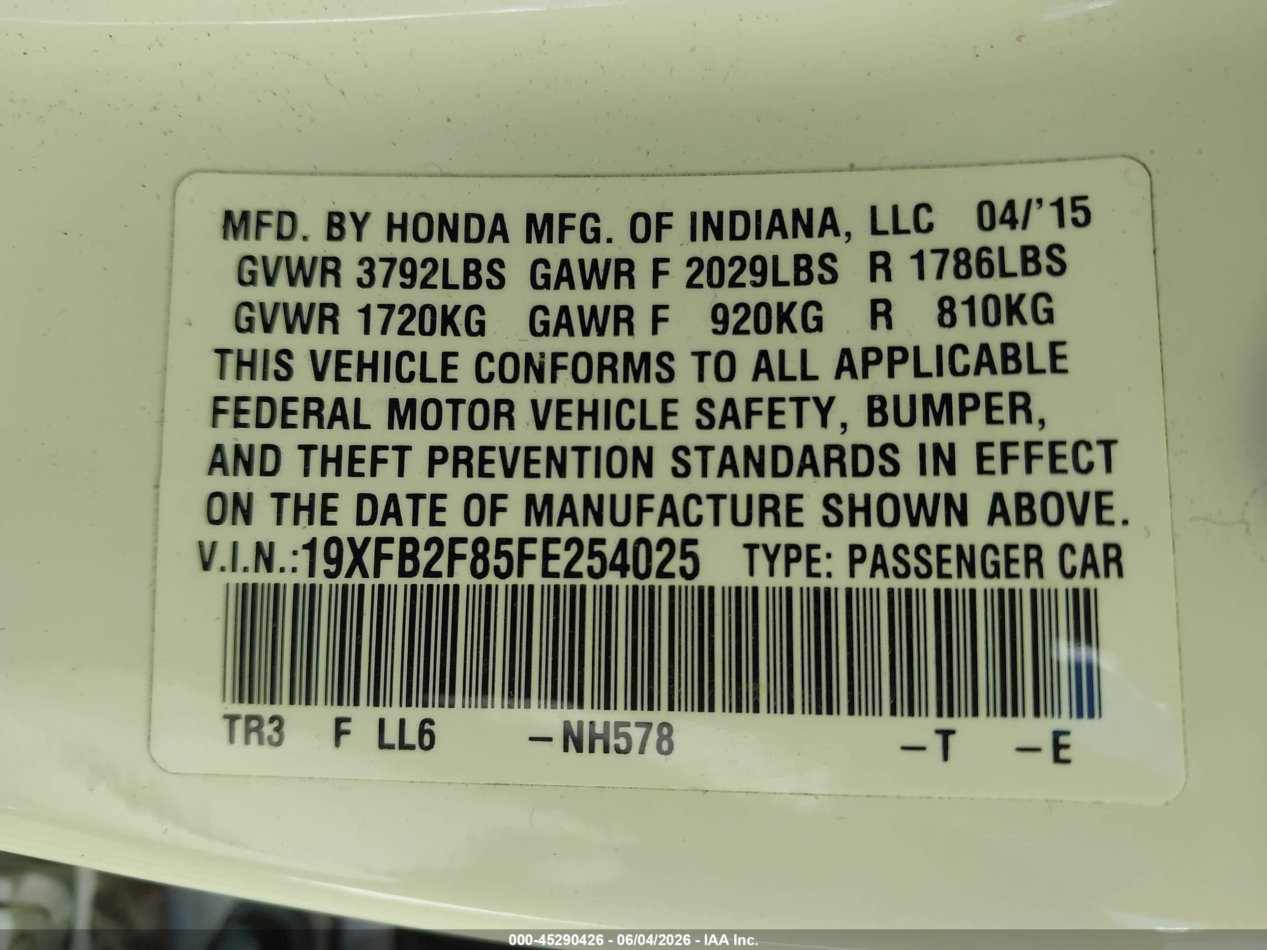 2015 Honda Civic Ex White vin: 19XFB2F85FE254025