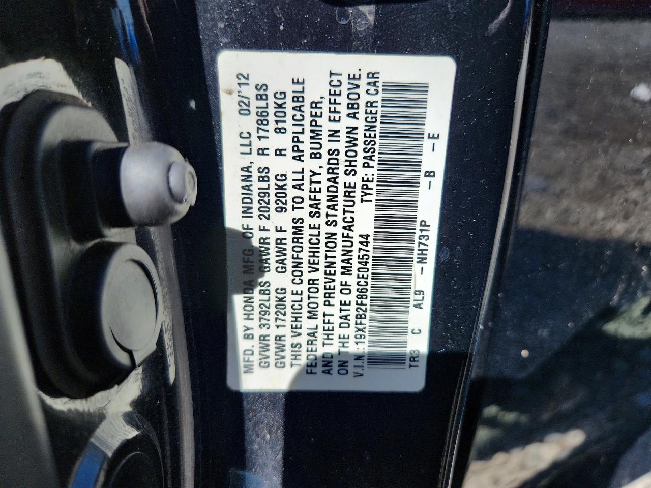 2012 Honda Civic Ex Black vin: 19XFB2F86CE045744