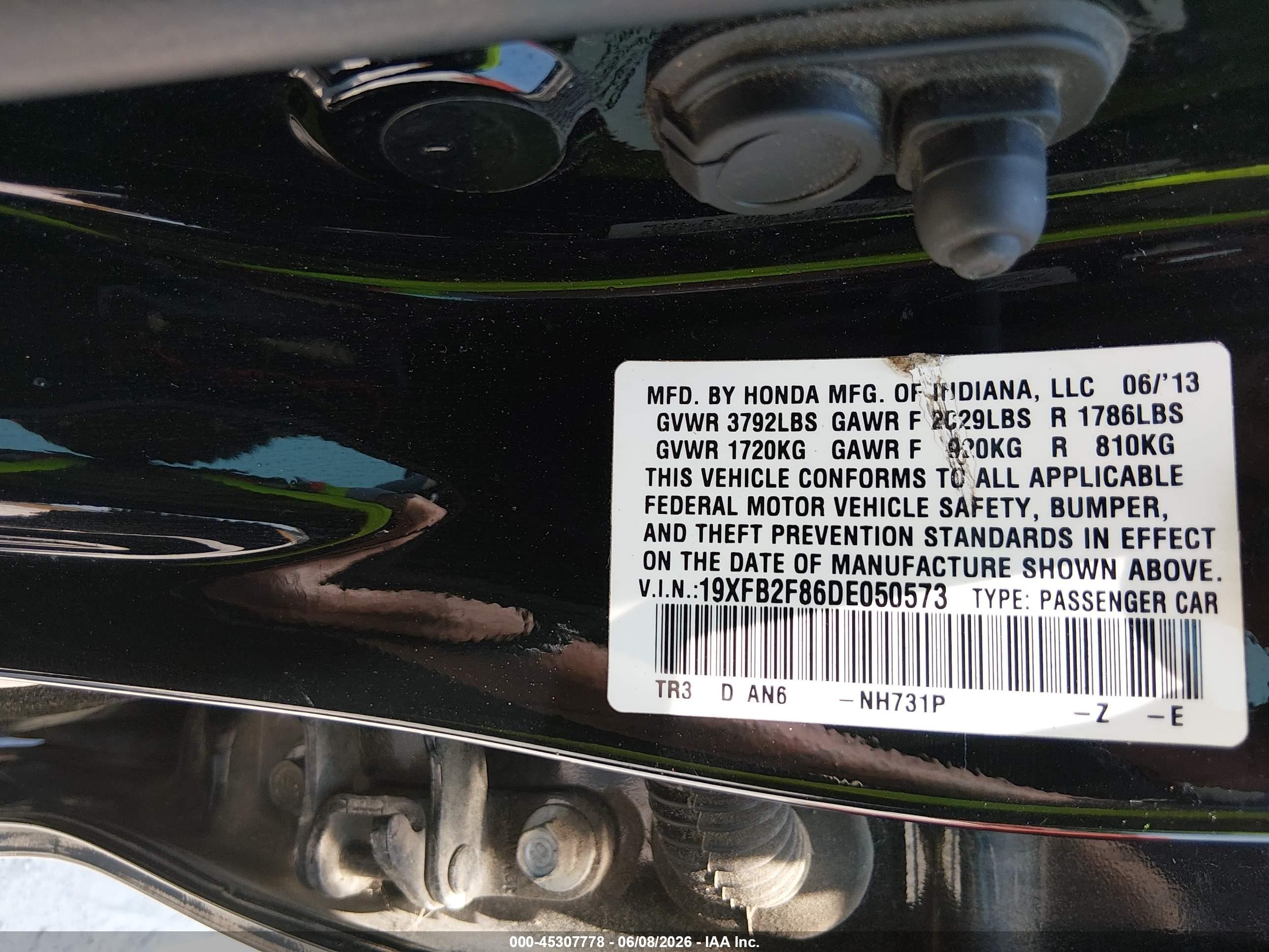 2013 Honda Civic Ex Black vin: 19XFB2F86DE050573