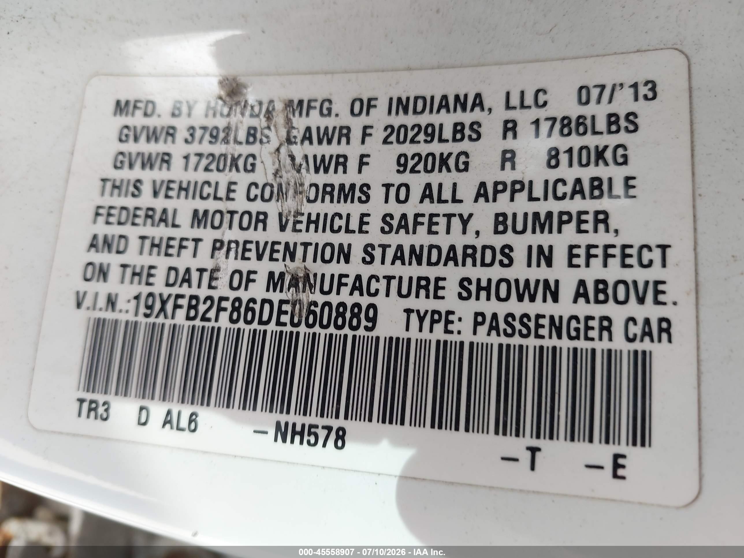 2013 Honda Civic Ex White vin: 19XFB2F86DE060889