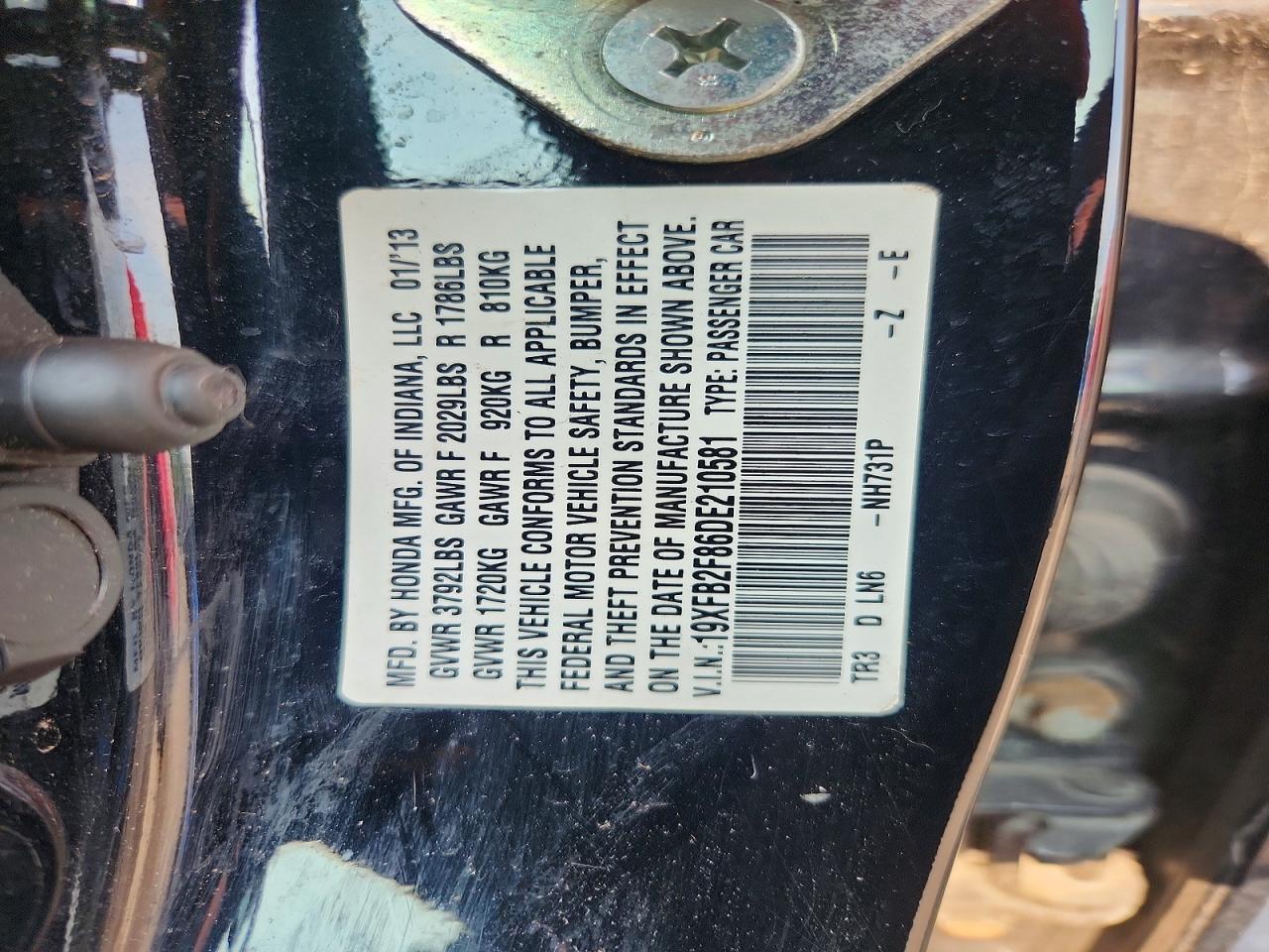 2013 Honda Civic Ex Черный vin: 19XFB2F86DE210581