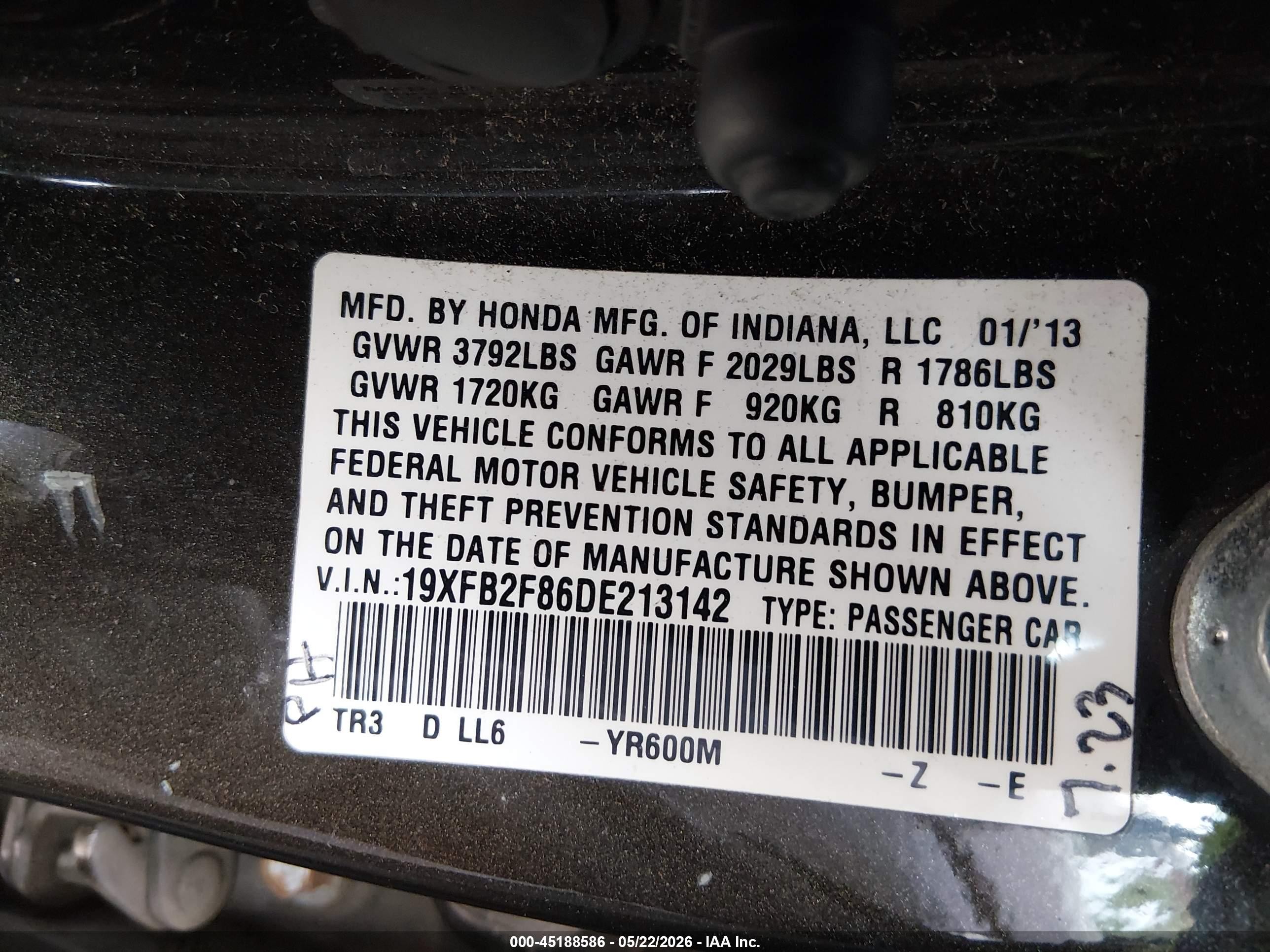 2013 Honda Civic Ex Серый vin: 19XFB2F86DE213142
