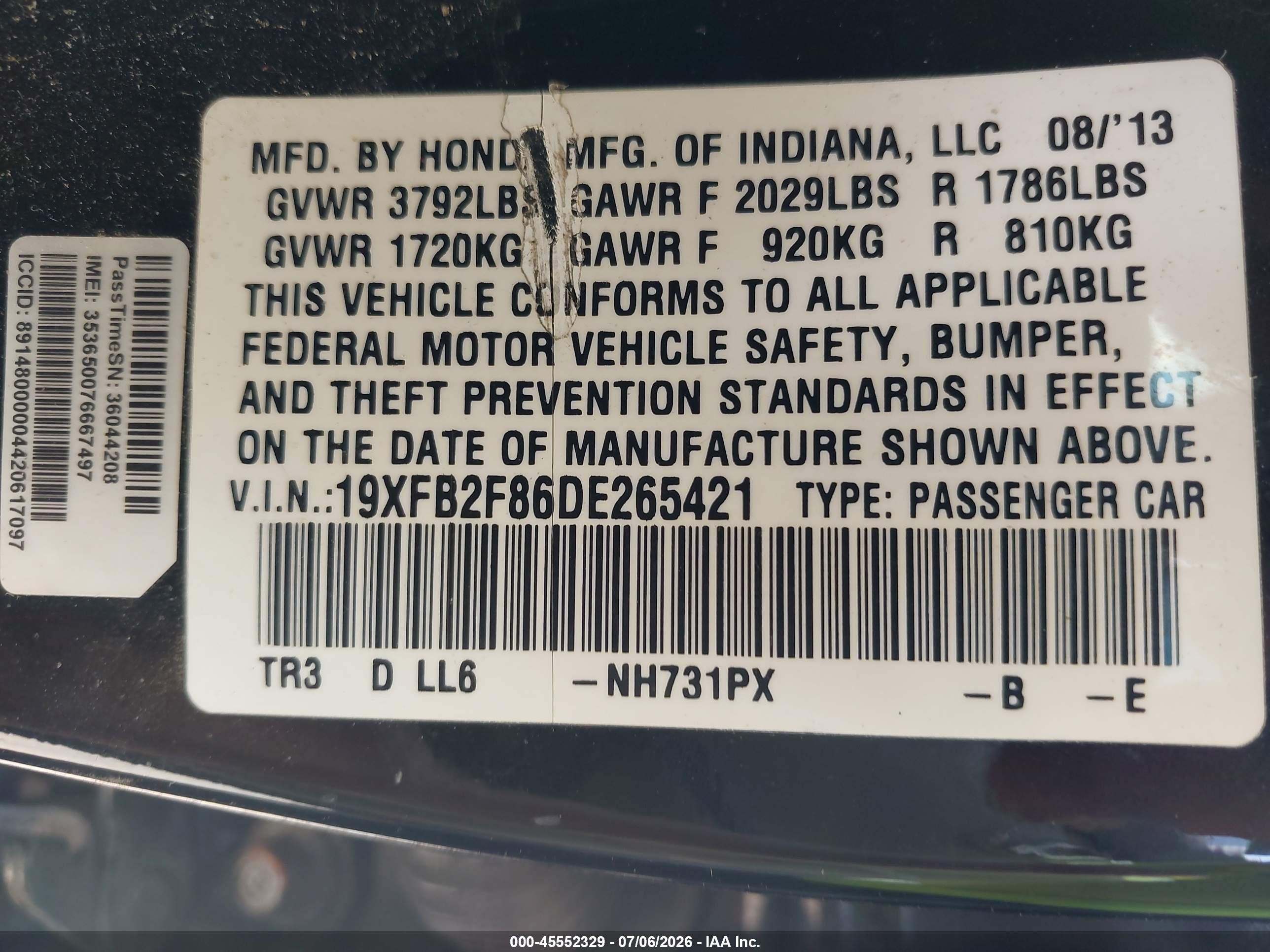 2013 Honda Civic Ex Black vin: 19XFB2F86DE265421