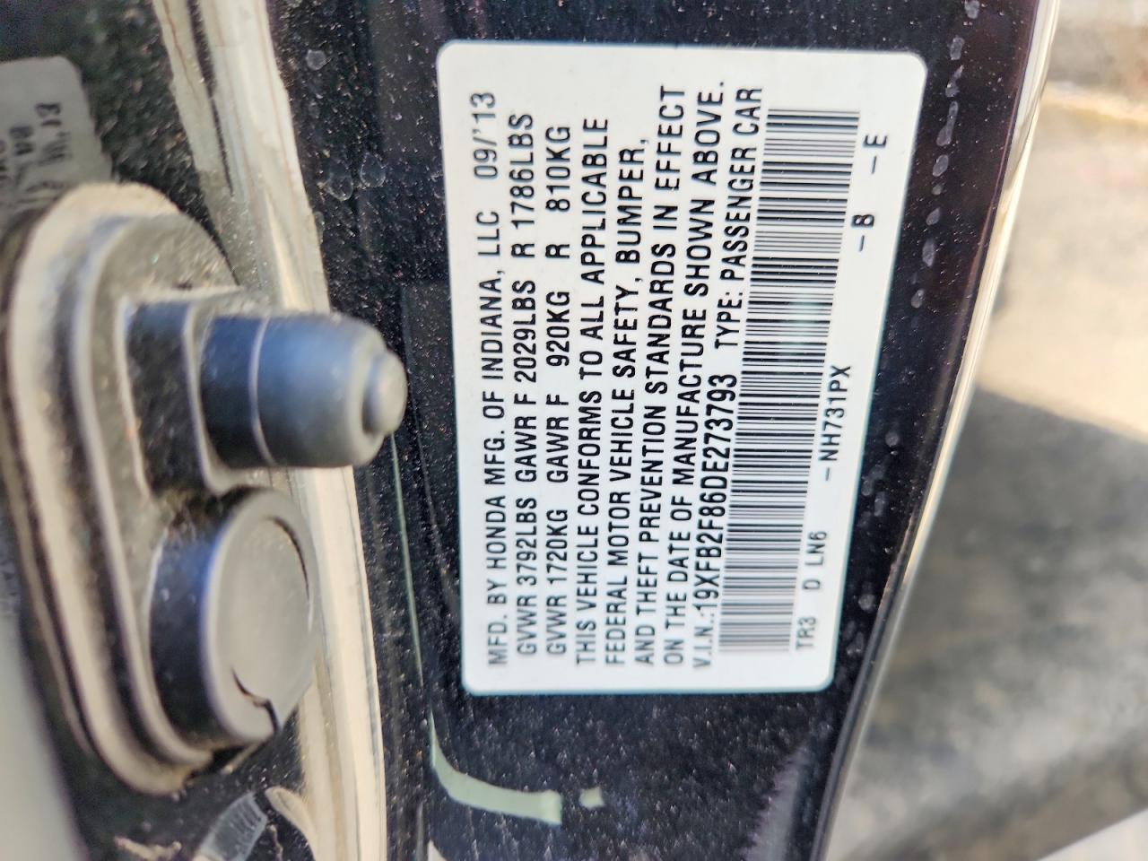 2013 Honda Civic Ex Черный vin: 19XFB2F86DE273793
