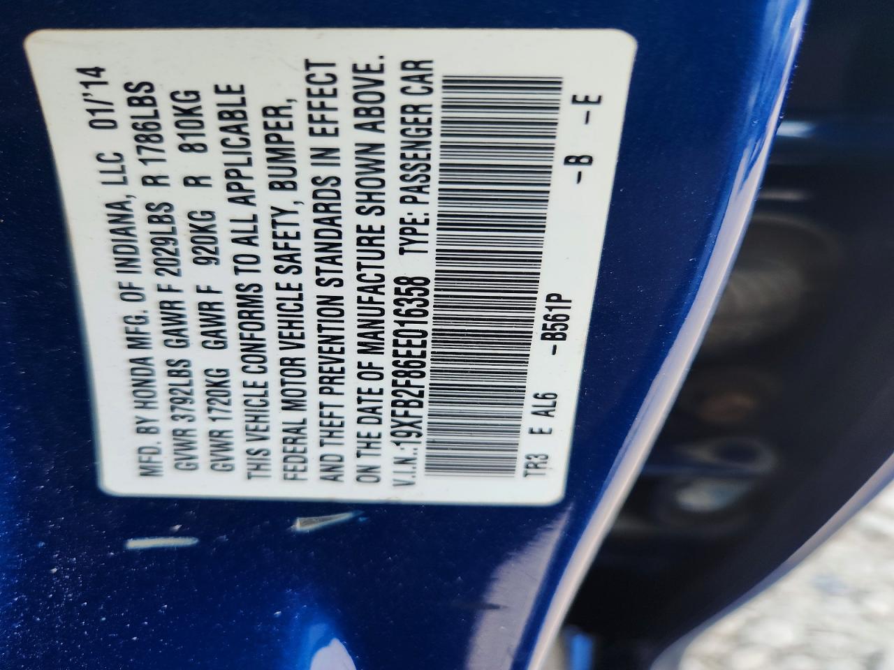 2014 Honda Civic Ex Blue vin: 19XFB2F86EE016358