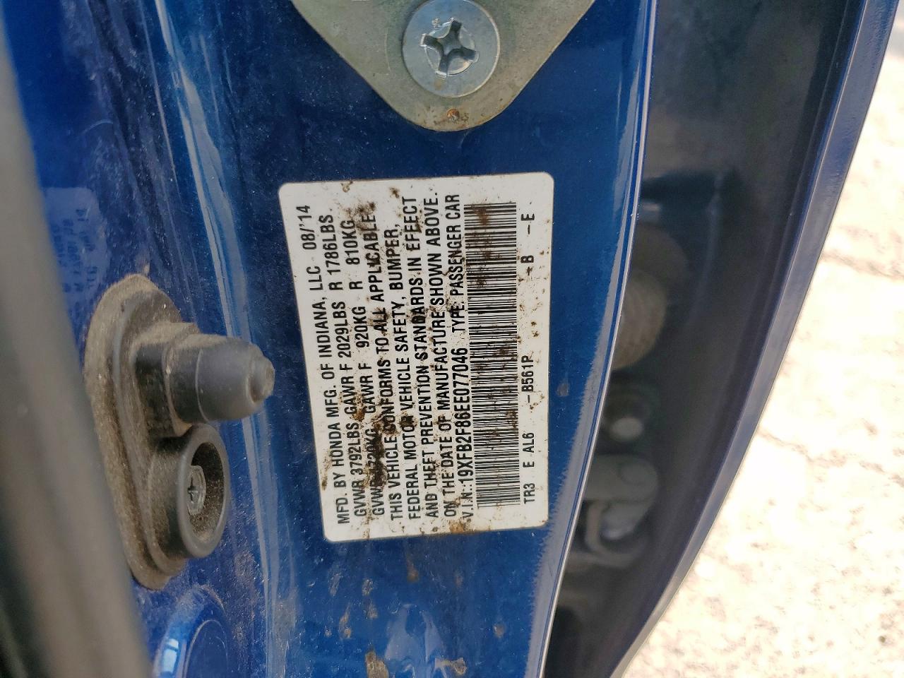 2014 Honda Civic Ex Blue vin: 19XFB2F86EE077046