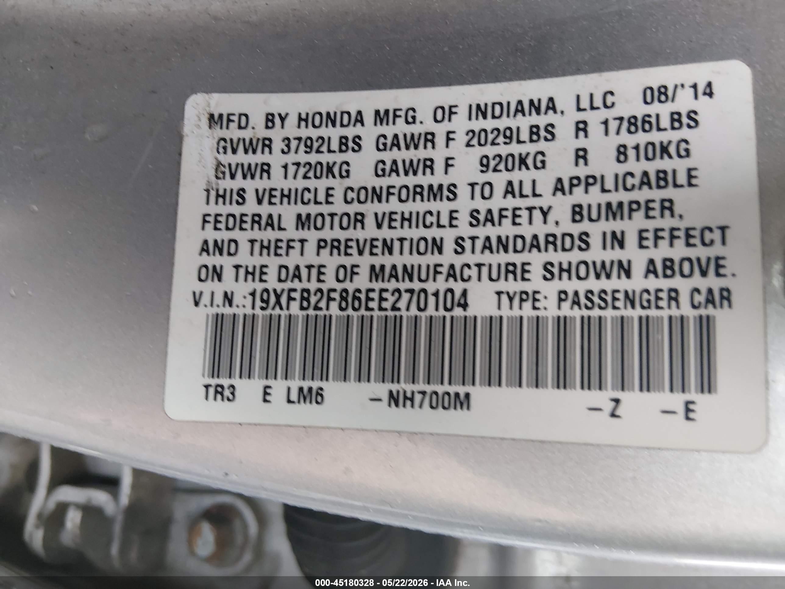2014 Honda Civic Ex Silver vin: 19XFB2F86EE270104