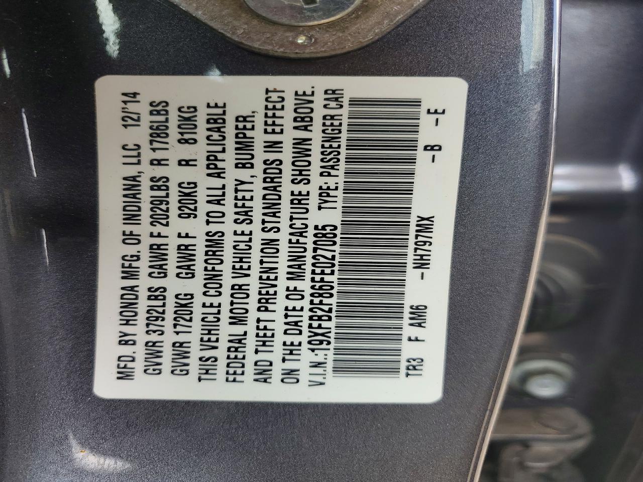 2015 Honda Civic Ex Gray vin: 19XFB2F86FE027085