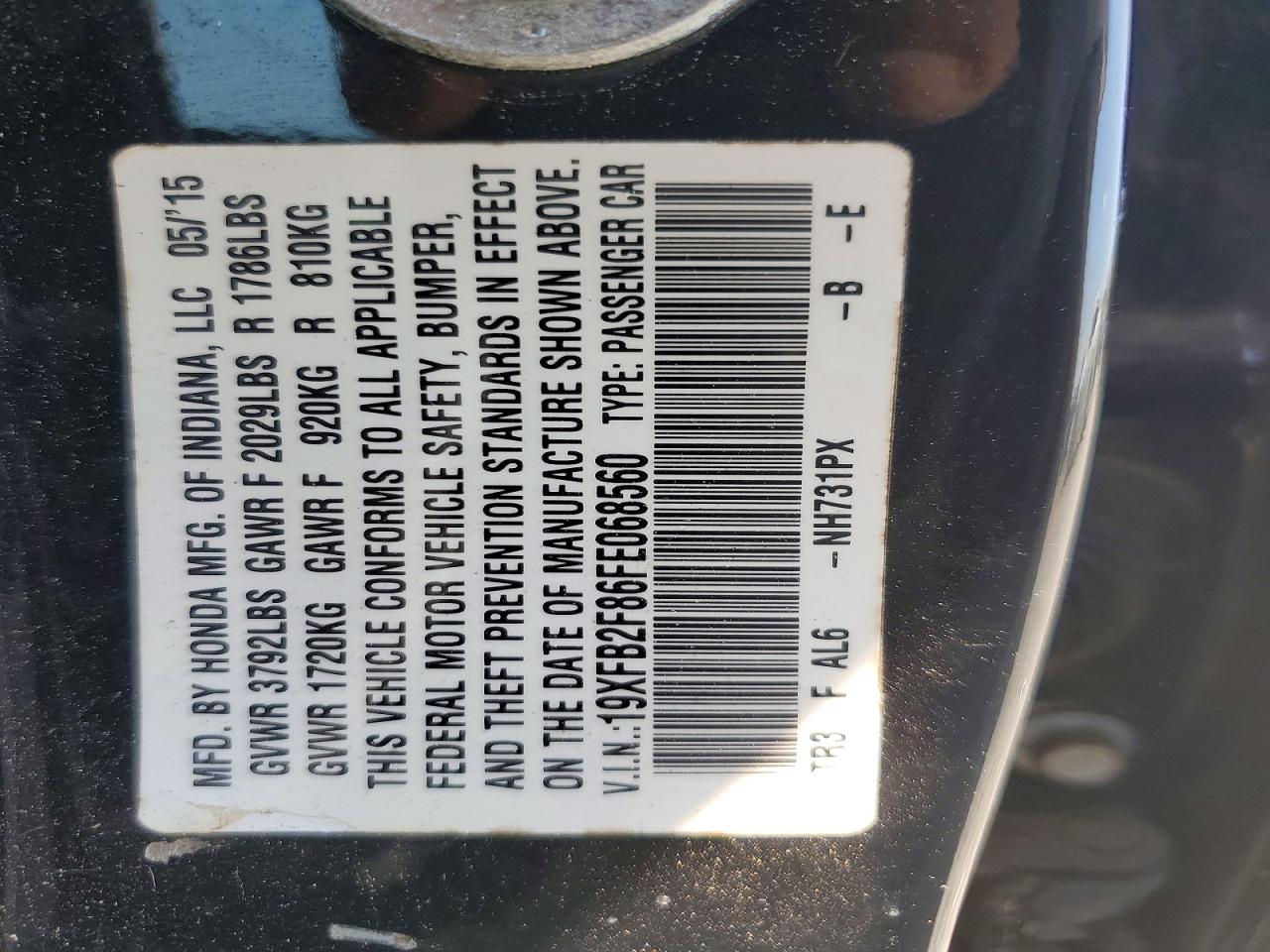 2015 Honda Civic Ex Black vin: 19XFB2F86FE068560