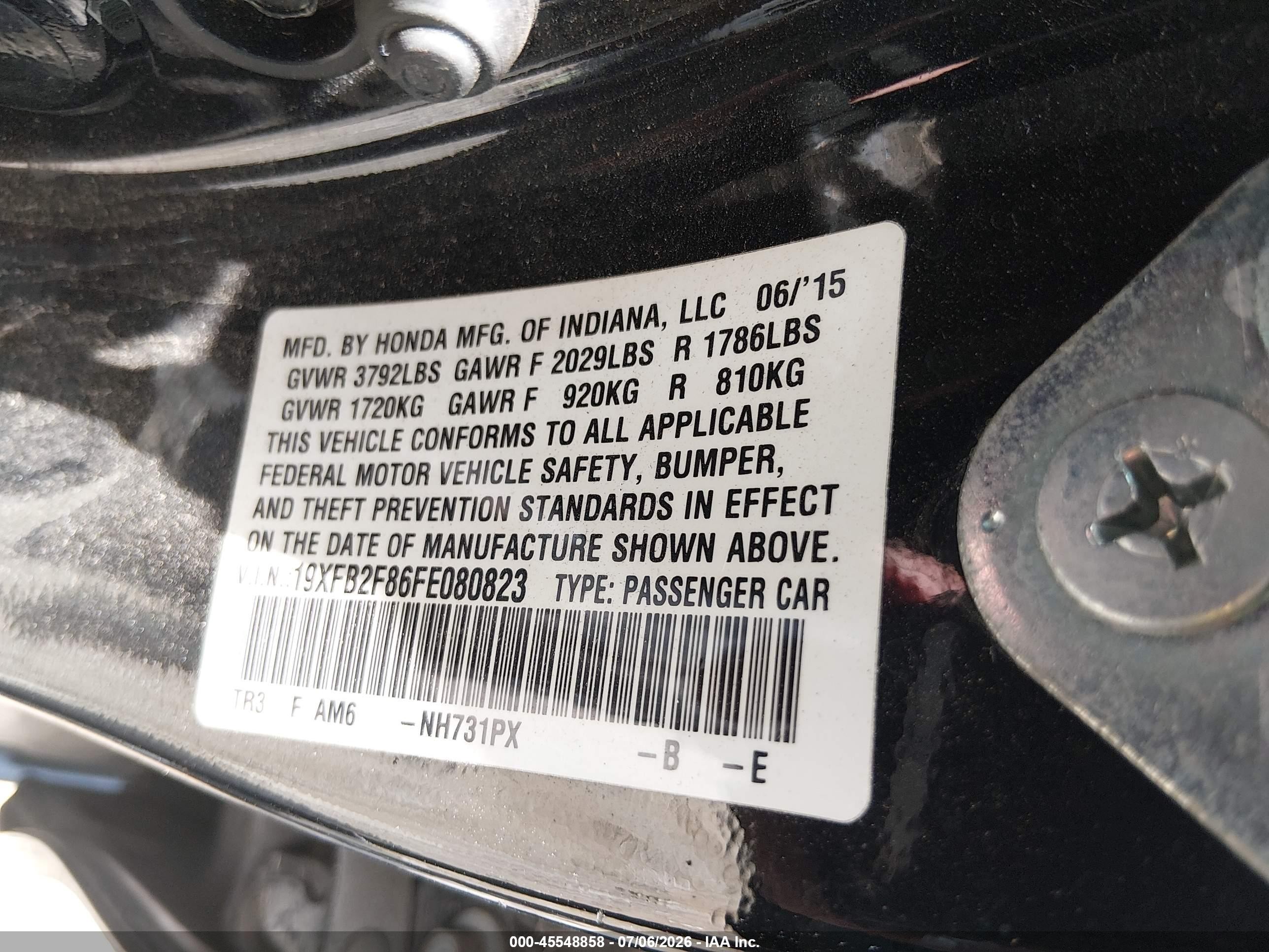 2015 Honda Civic Ex Black vin: 19XFB2F86FE080823