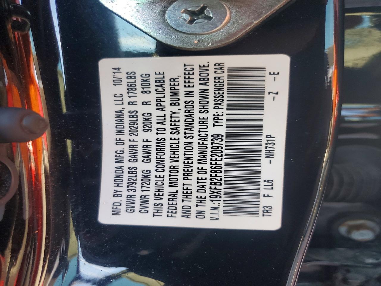 2015 Honda Civic Ex Black vin: 19XFB2F86FE209739