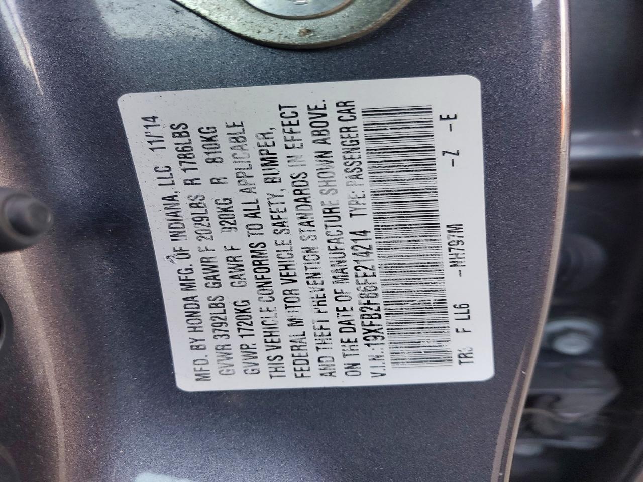 2015 Honda Civic Ex Gray vin: 19XFB2F86FE214214