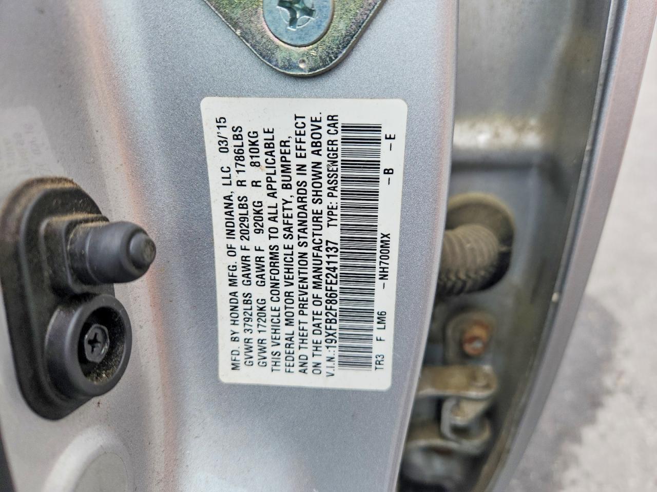 2015 Honda Civic Ex Silver vin: 19XFB2F86FE241137