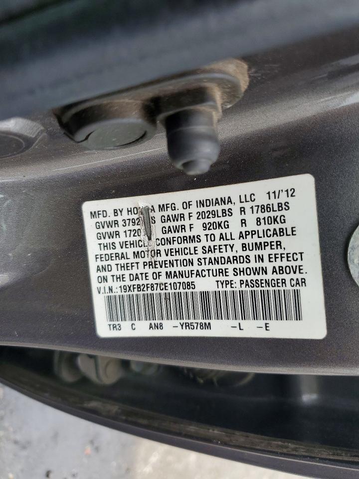 2012 Honda Civic Ex Charcoal vin: 19XFB2F87CE107085