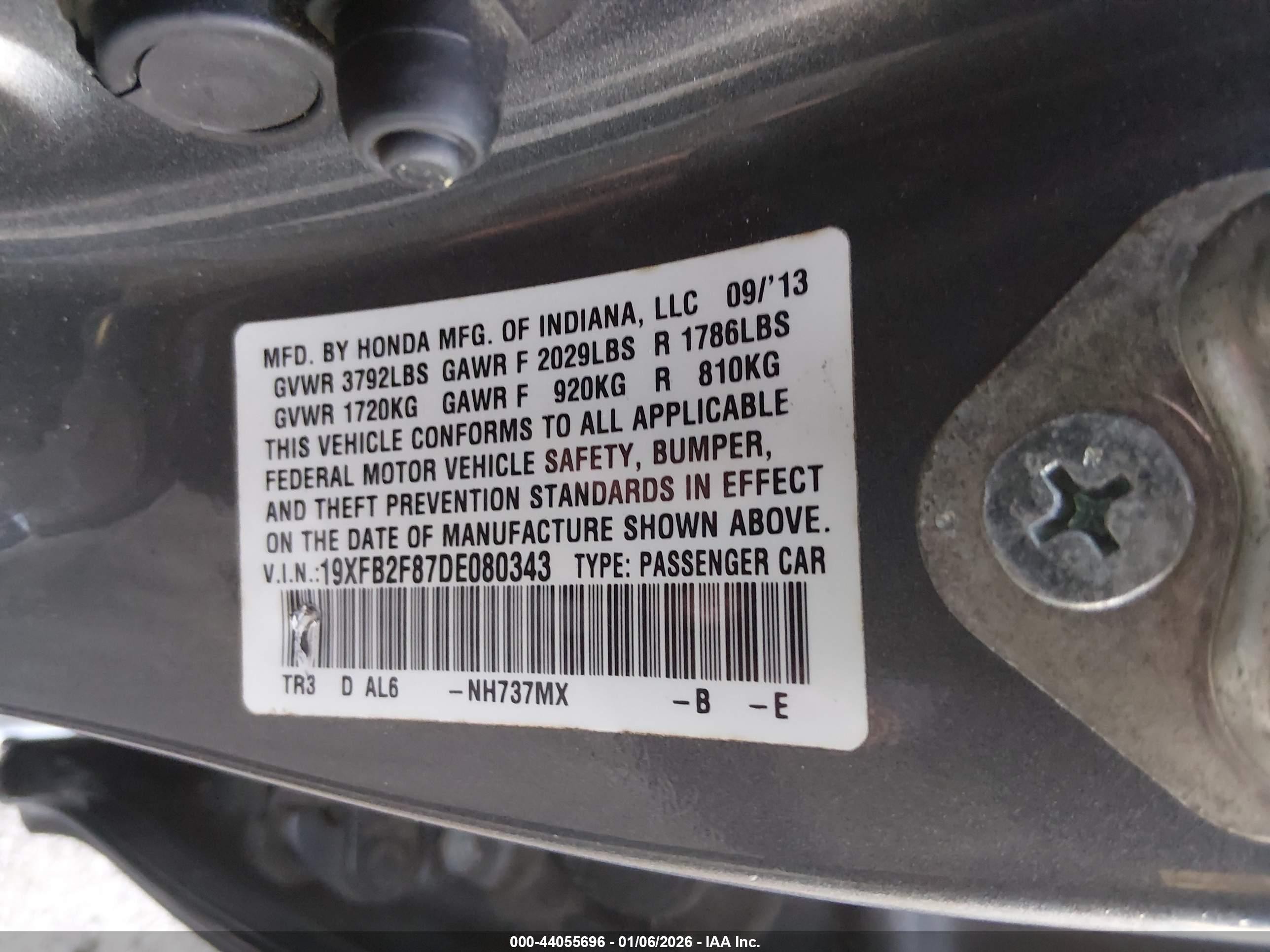2013 Honda Civic Ex Gray vin: 19XFB2F87DE080343