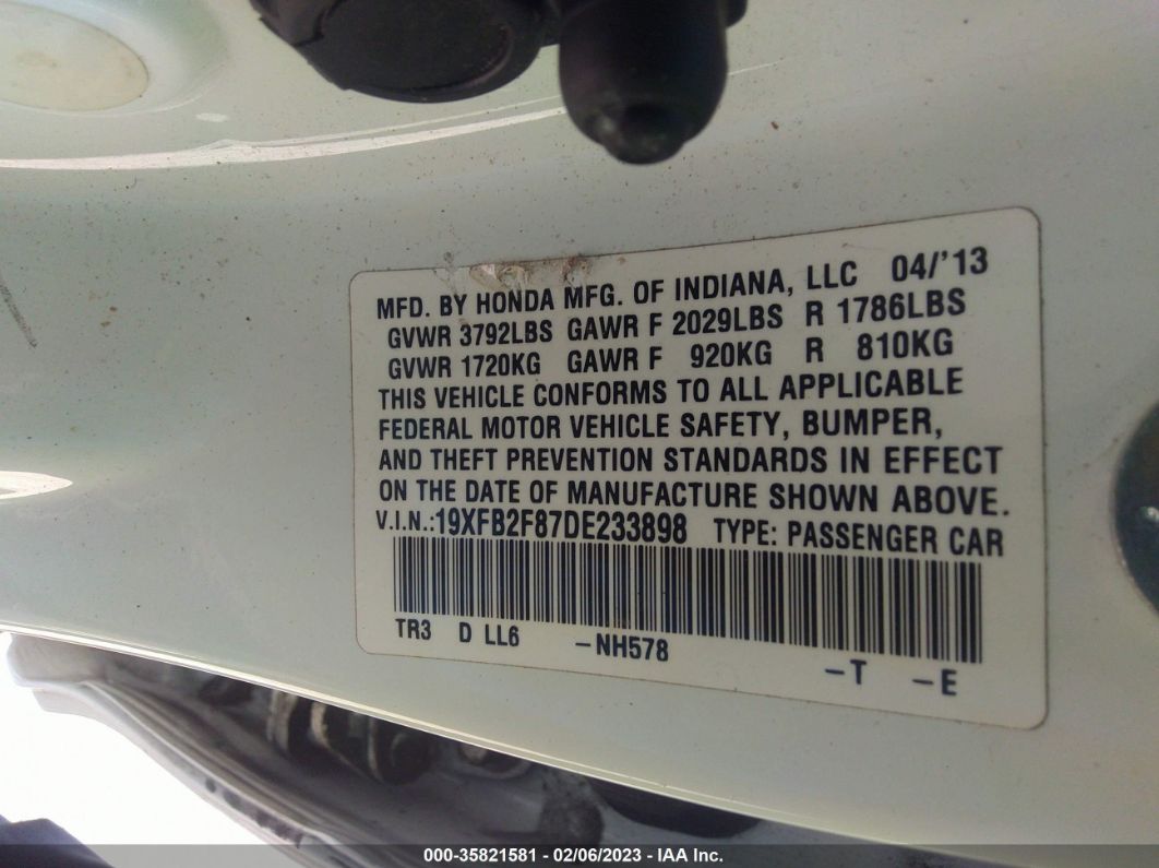 2013 Honda Civic Sdn Ex White vin: 19XFB2F87DE233898